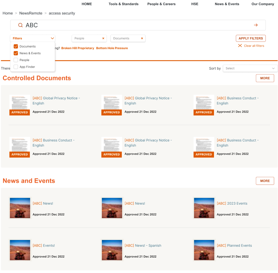 Mining Client - Search page