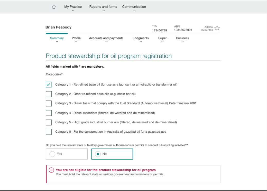 Government Finance Client - User form page