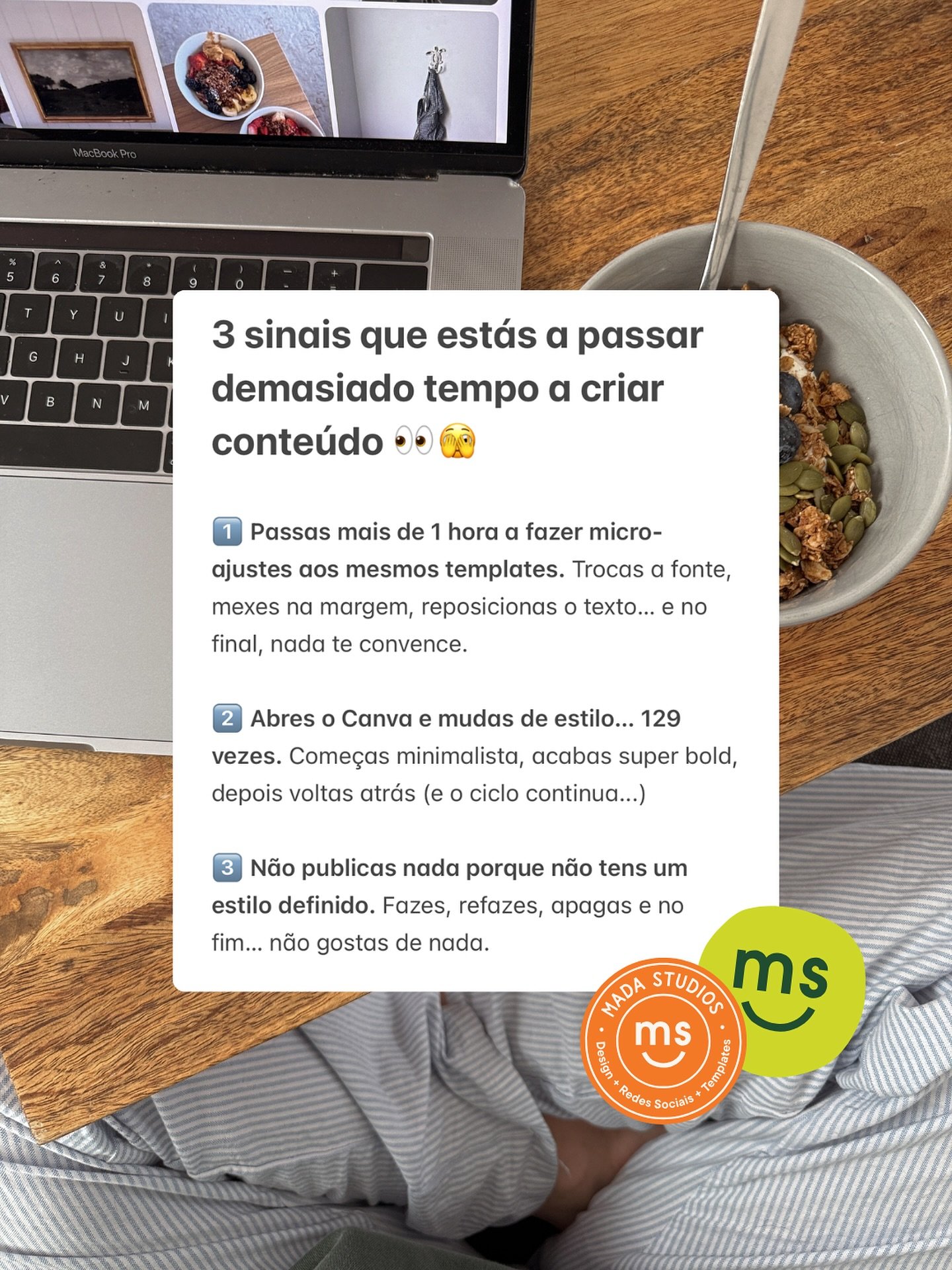 Honestamente? Eu j&aacute; estive exatamente onde tu est&aacute;s 😅

Passava horas no Canva a ajustar, afinar e refazer o mesmo post&hellip; quando, na verdade, a primeira vers&atilde;o j&aacute; estava mais do que pronta para publicar.

Ent&atilde;