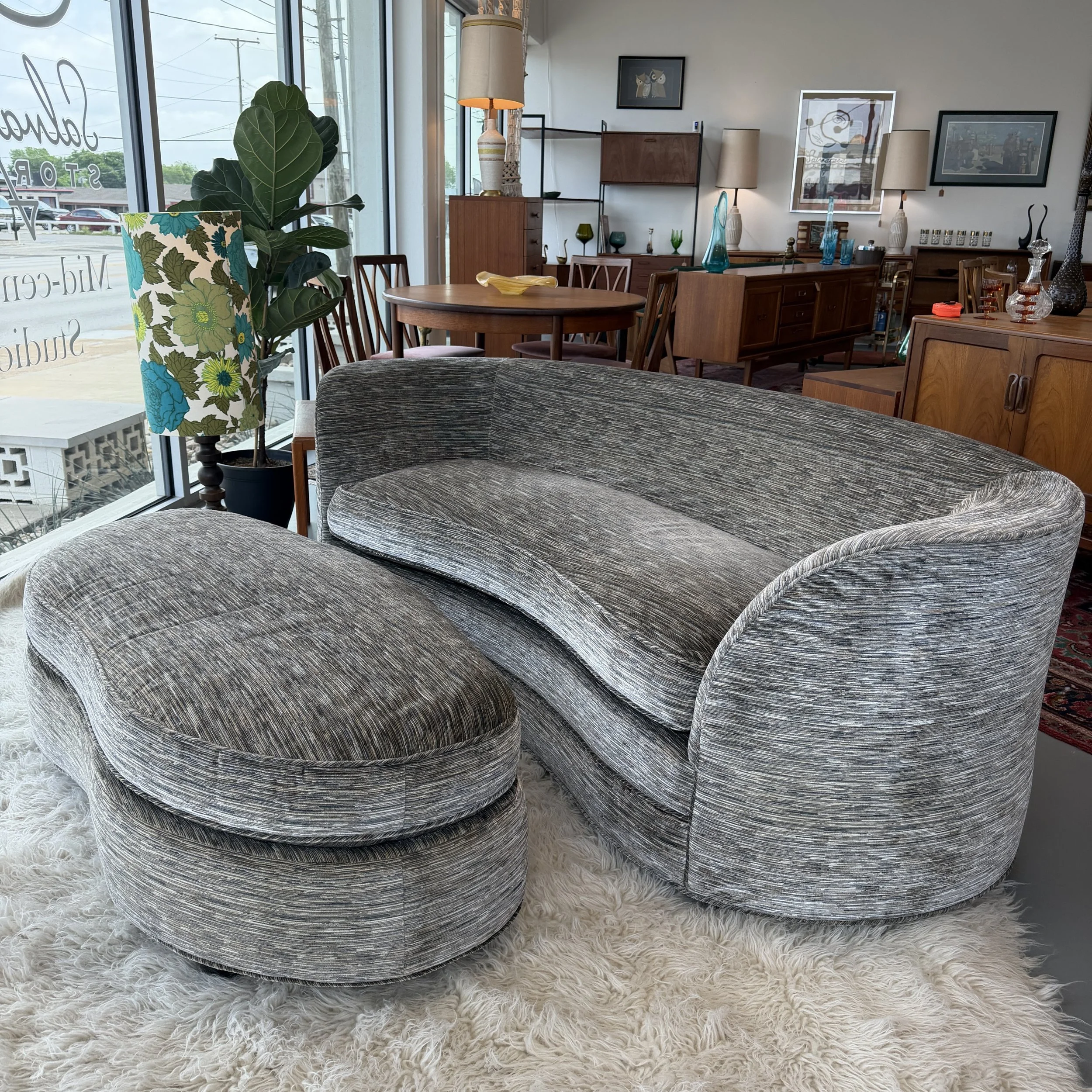 Grey/silver sofa with ottoman