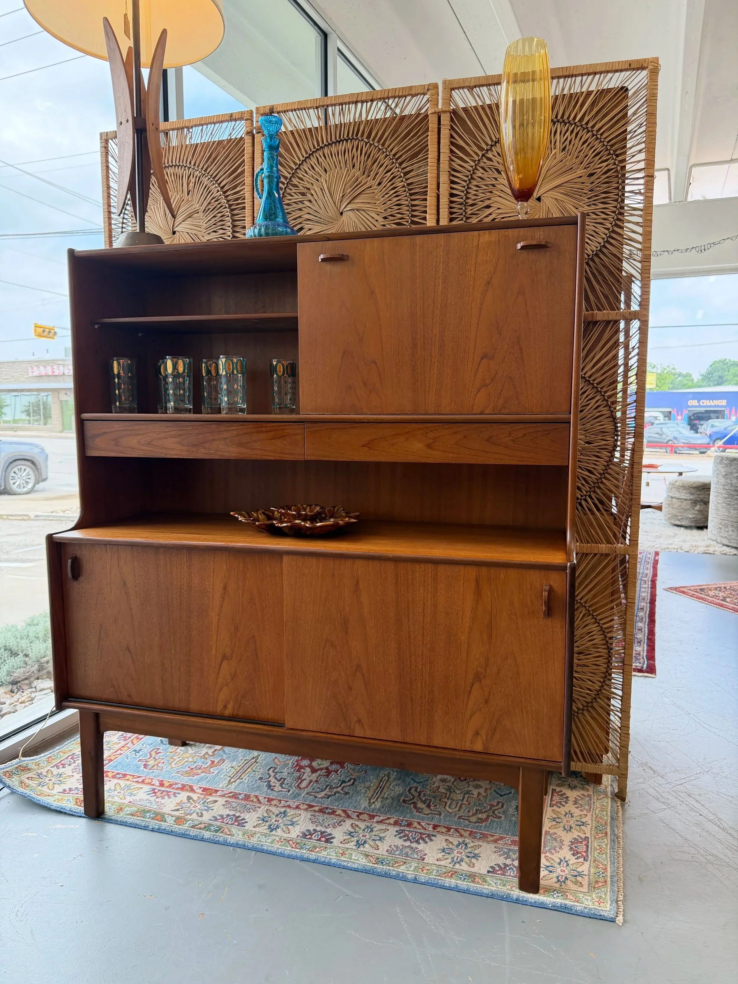 Mid-century teak drop down cocktail cabinet