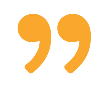 A large pair of orange quotation marks and a smaller black quotation mark.