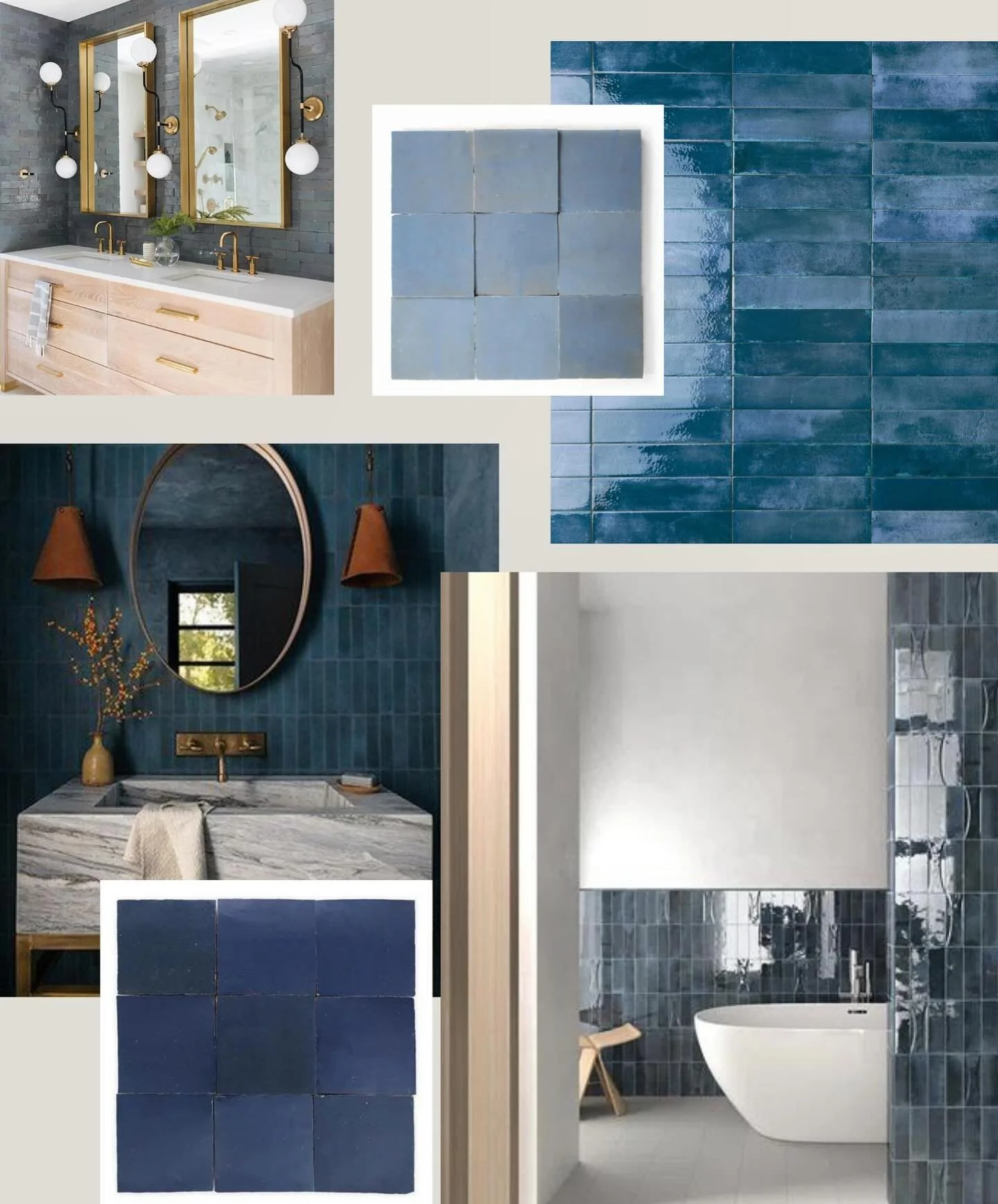 Exploring all the hues of blue for a beautiful bathroom remodel. We&rsquo;re loving @cletile and @zia_tile options right now!