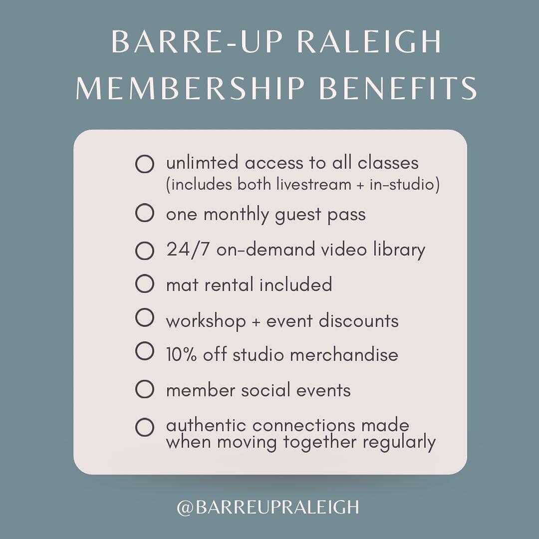 Are you new to the studio? Or maybe you&rsquo;re transitioning out of your intro deal and thinking about joining? There&rsquo;s a lot of perks of having a Barre-Up Unlimited Membership.✨⁣
⁣
Join us for $105 per month, autodrafted from the card on fil