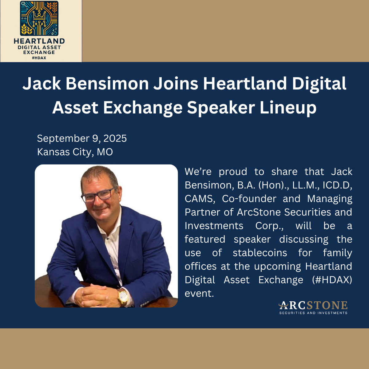 ArcStone’s Jack Bensimon to Speak at Heartland Digital Asset Exchange