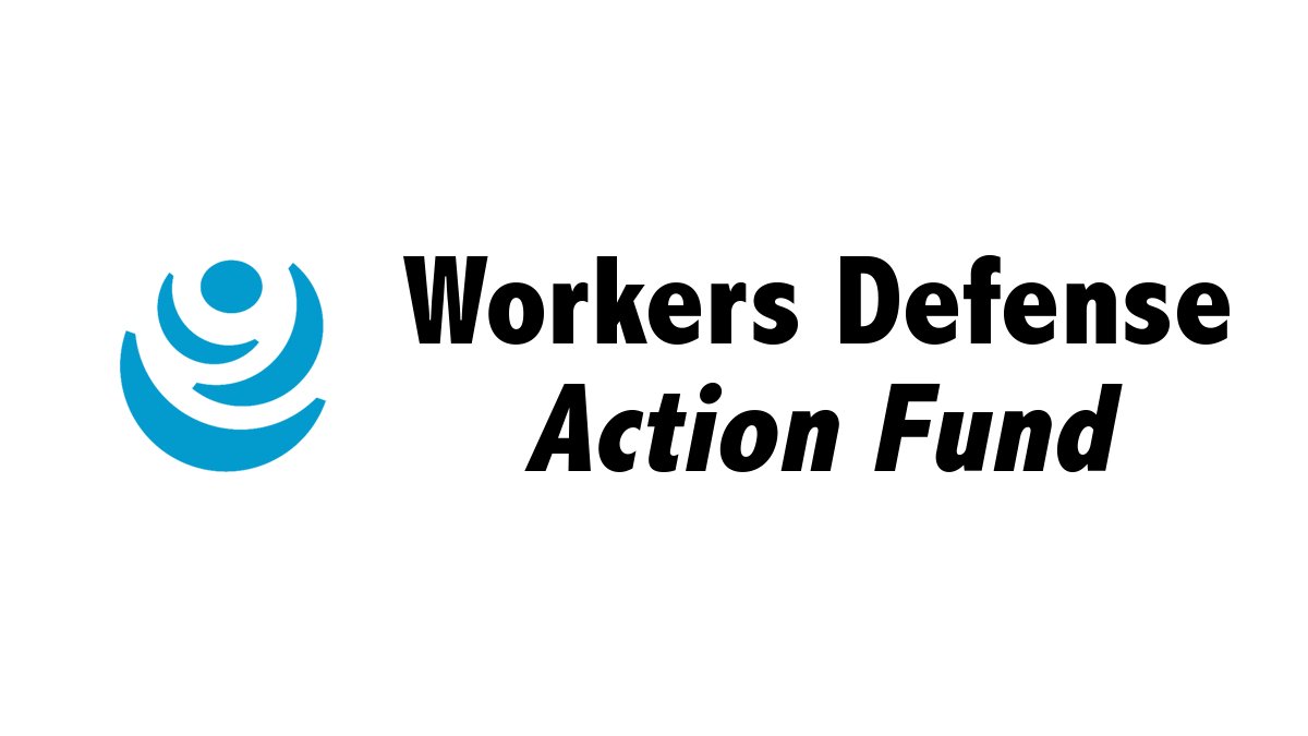 Blue Workers Defense Logo next to Black Text that reads "Workers Defense Action Fund"