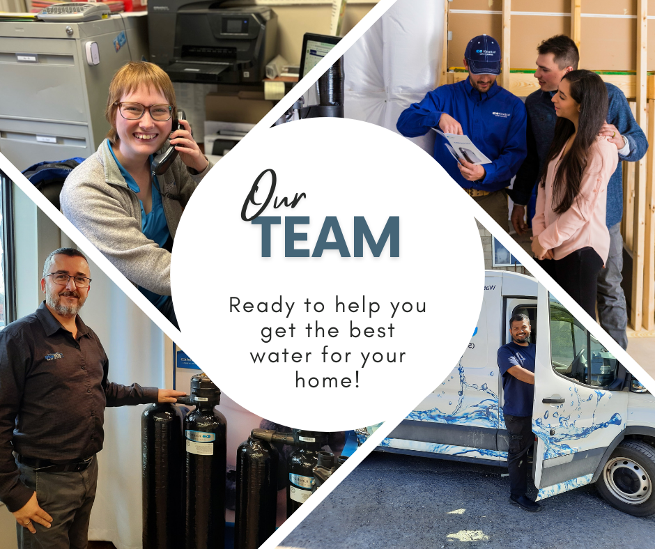 A photo of staff members of 5 Star Water Solutions with the text "Our Team Ready to help you get the best water for your home!" in the middle.