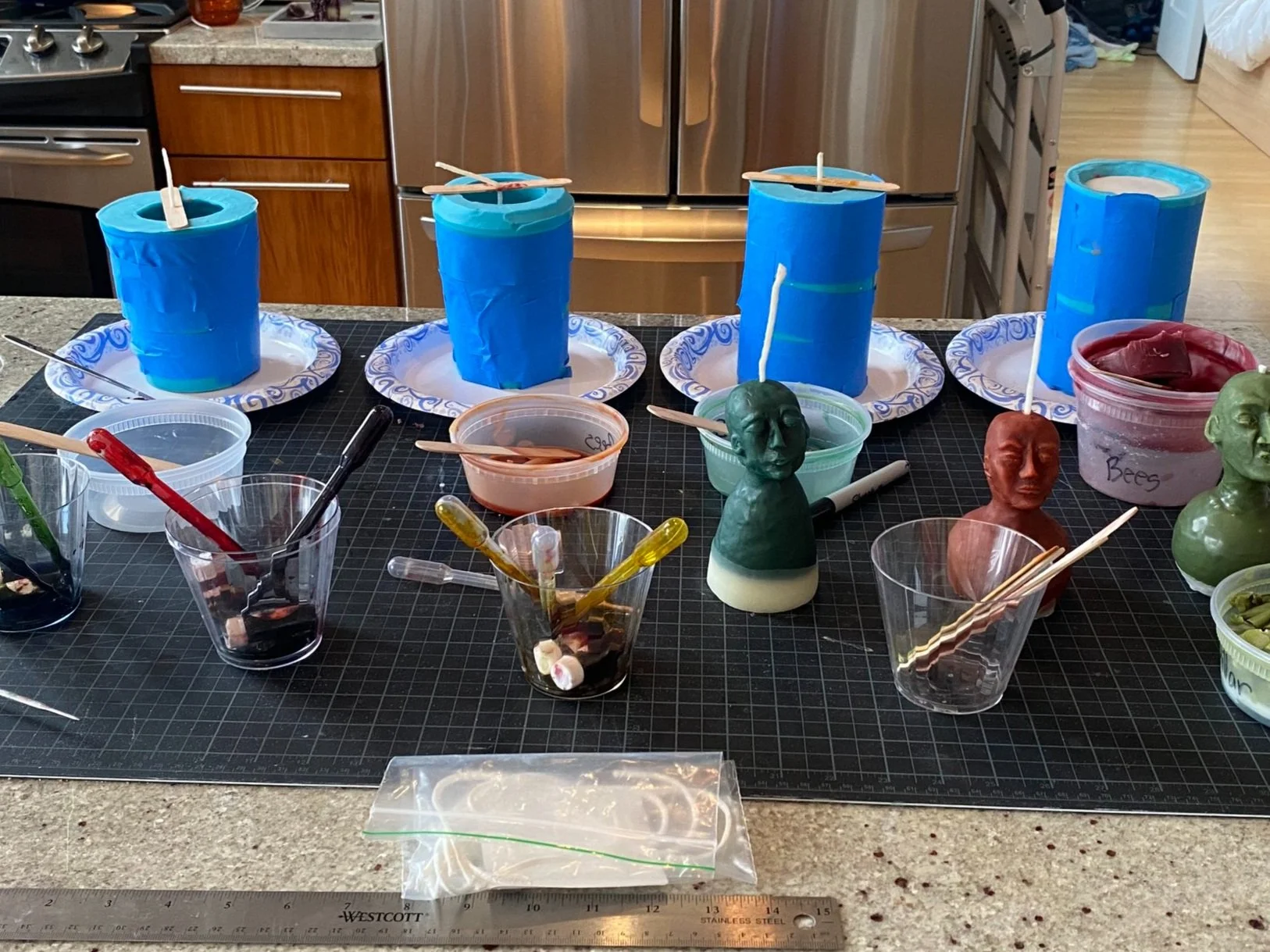 September 18, 2023 - Beginning of an assembly line with color tests.  The droppers that came with the dyes are really messy.  Cross contamination runs rampant. 