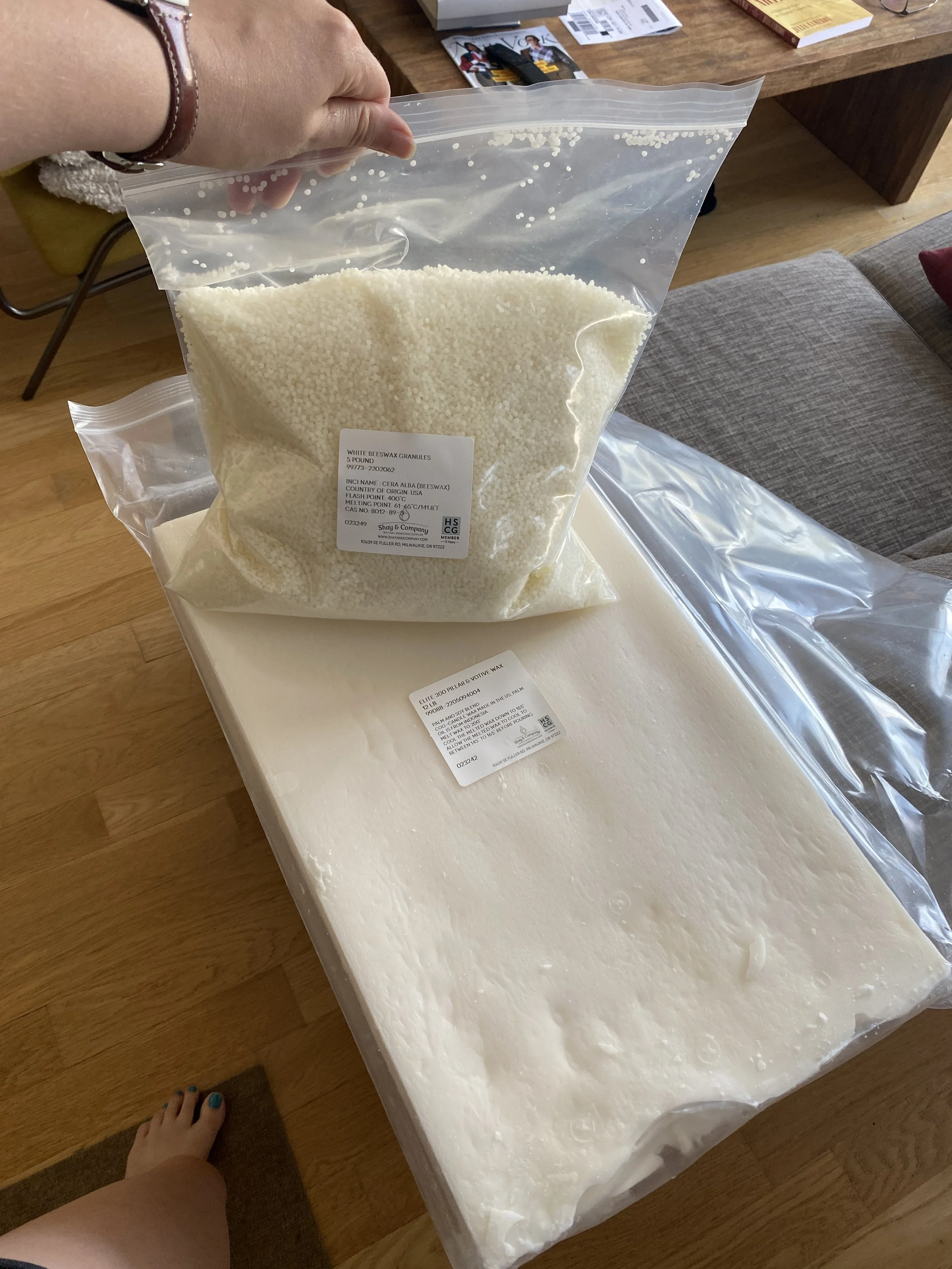 September 14, 2023 - The nex wax arrives! Until now i'd been playing around with very expensive wax from my local Williamsburg art supply store, and less expensive but very subpar was from Michaels.  I ended up ordering Beeswax and a vegan pillar wax