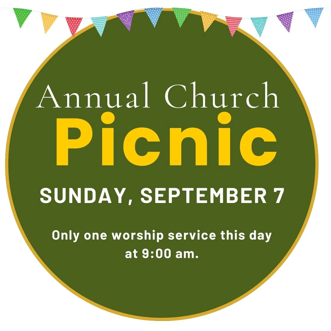 One Worship Service and Picnic September 7th!