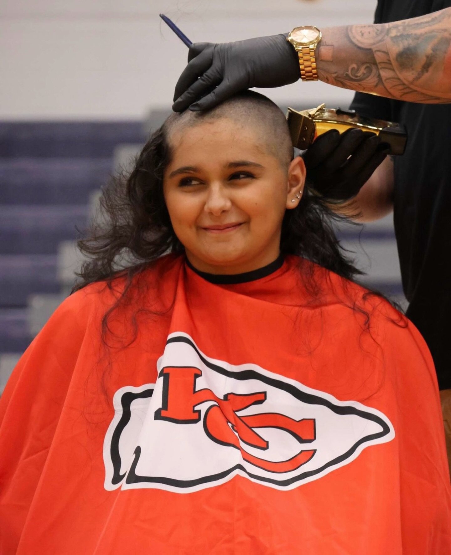 A volunteer offering head shaves to raise funds for @stbaldricks. St. Baldrick&rsquo;s Foundation is a volunteer and donor powered charity committed to supporting the most promising research to find cures for childhood cancers and give survivors long