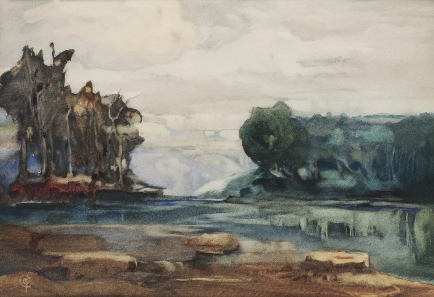 Charles John Collings (1848-1931) Niagara, Above The Falls. Watercolour, signed. 15’ 1/4 x 18 inches (framed). Uno Langmann Gallery.