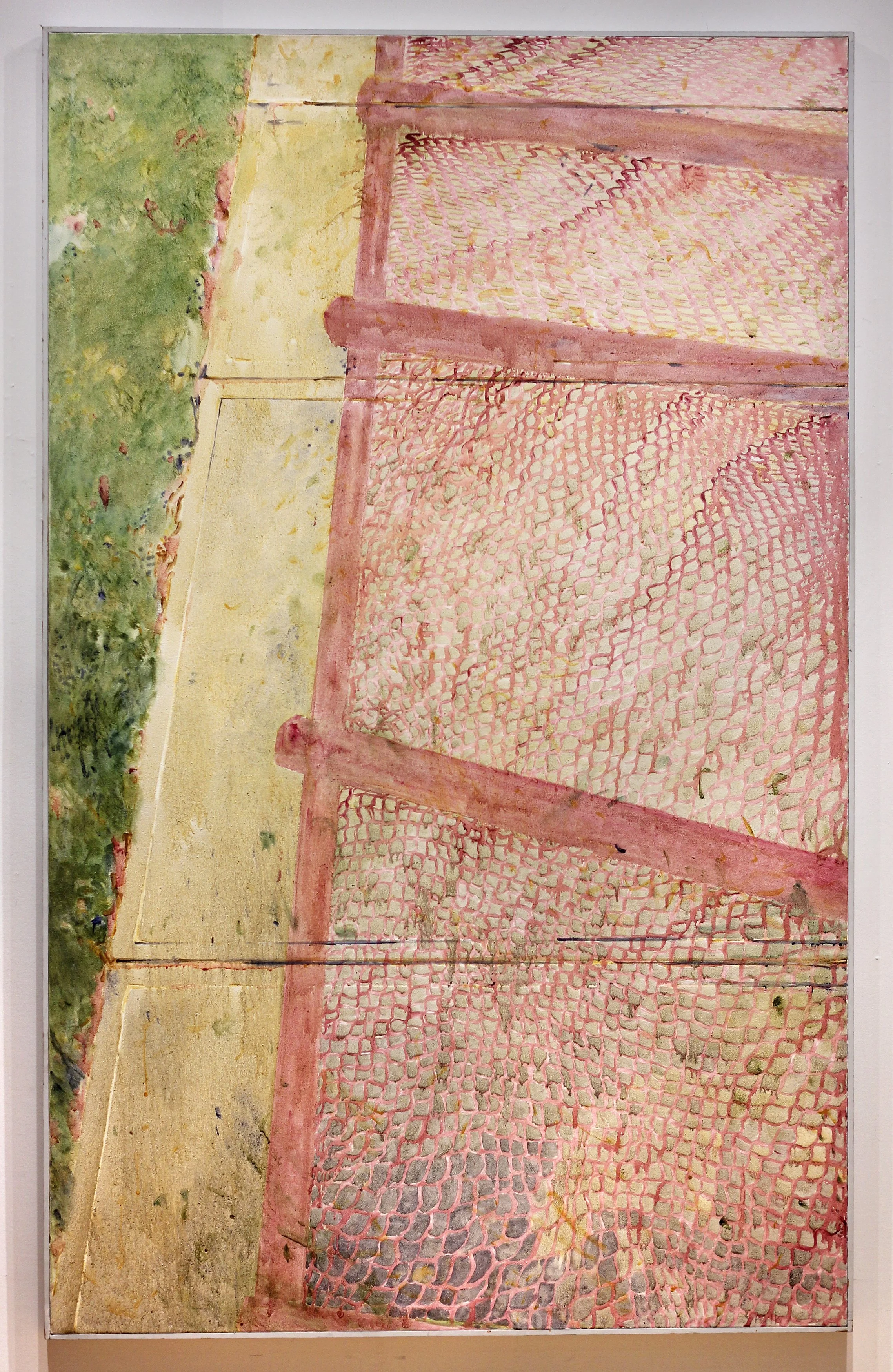Gathie Falk. Cement with Fence #1, 1982. Oil on Canvas. 78 x 48 inches. Michael Gibson Gallery.