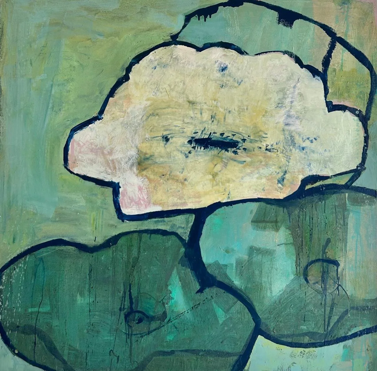 Leily Derakhshani. Untitled, 2025. Mixed Media on Canvas. 39 x 39 inches. Courtesy of Sahar K. Boluki Gallery.