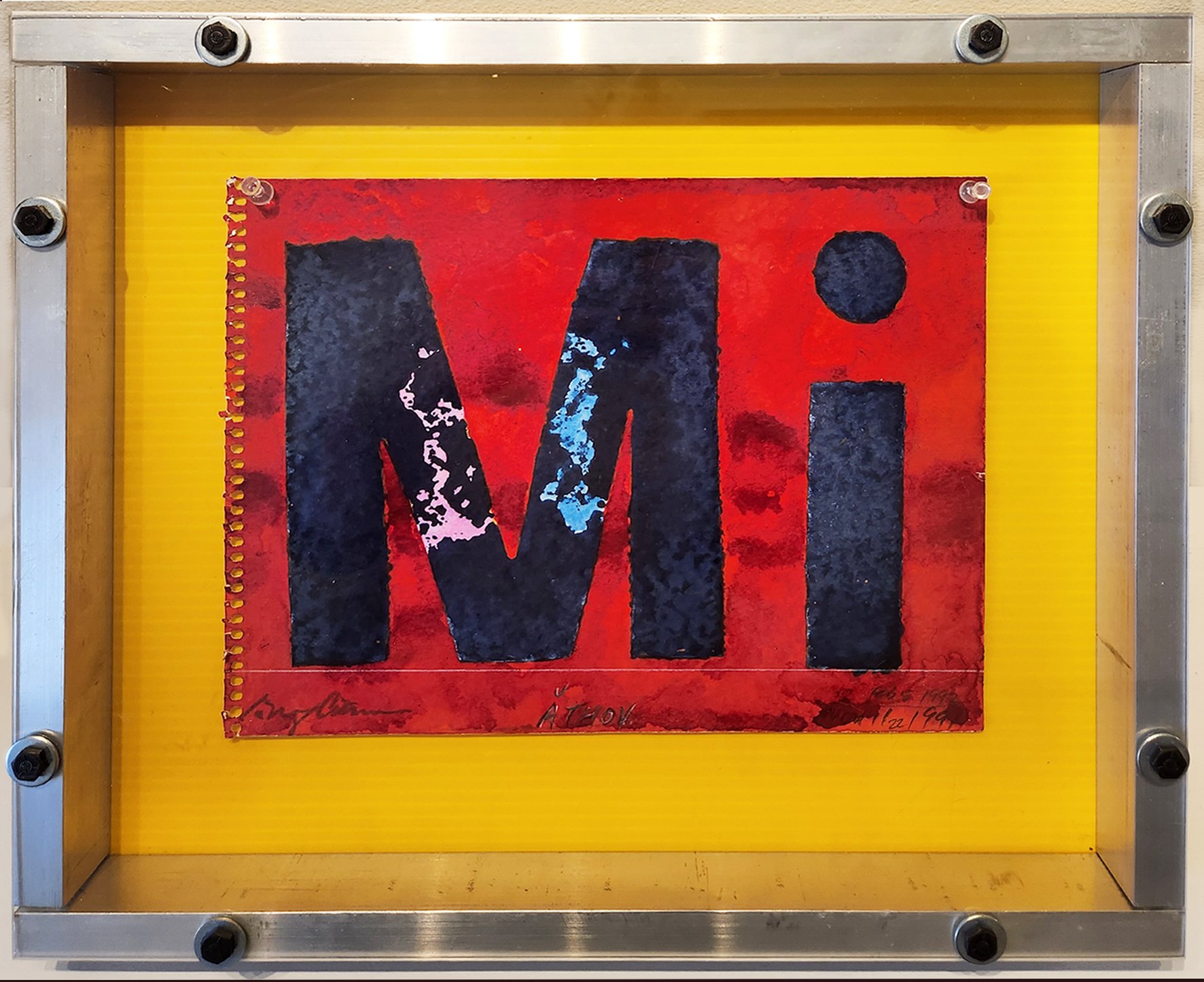 Greg Curnoe. MI (ANTHOV) Nov 1/22, 1991 / Feb 5, 1992. Watercolour and stamp pad ink on paper. 14 x 17 x 2 inches. Courtesy of Wynick/Tuck Gallery, Toronto.