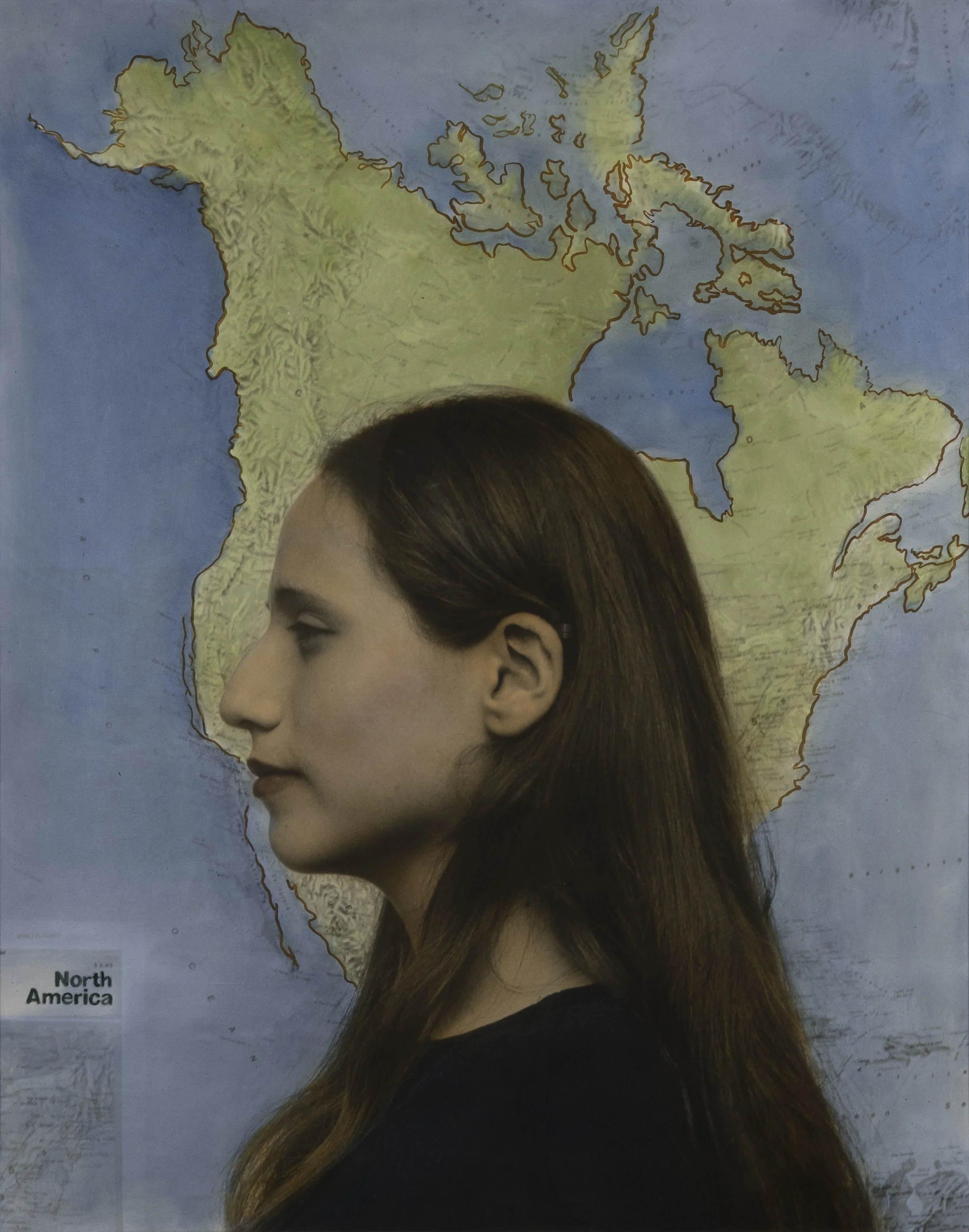 Shelley Niro. Across Borders, 1996. Gelatin silver print, hand-coloured, with hand-drilled mat board. 28 x 22 inches. © Shelley Niro / courtesy Stephen Bulger Gallery.