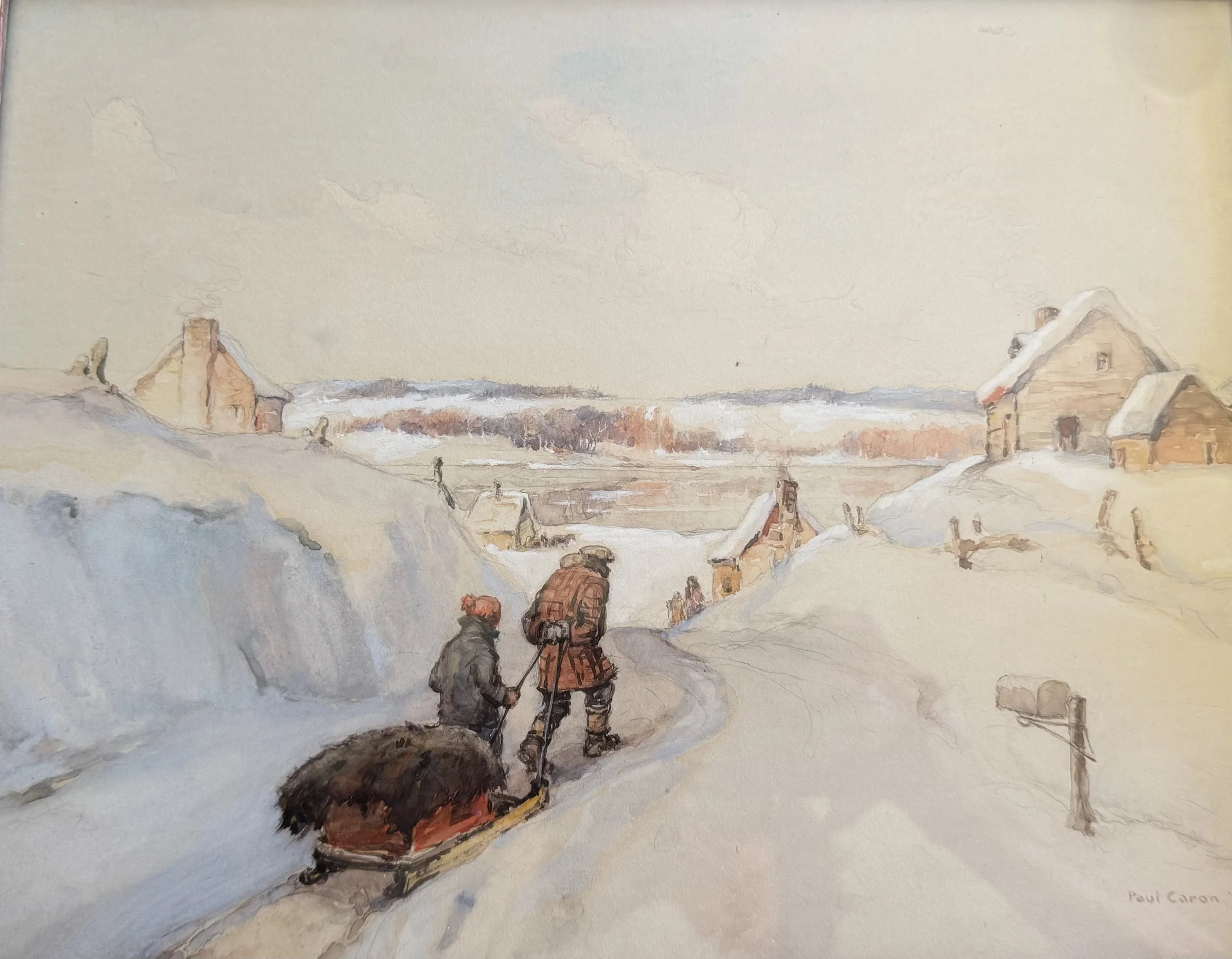 Paul A. Caron. Ile aux coudres from Baie St Paul. Gouche on paper. 10 x 12 ½  inches. Courtsey Robin Rosenberg Fine Art.