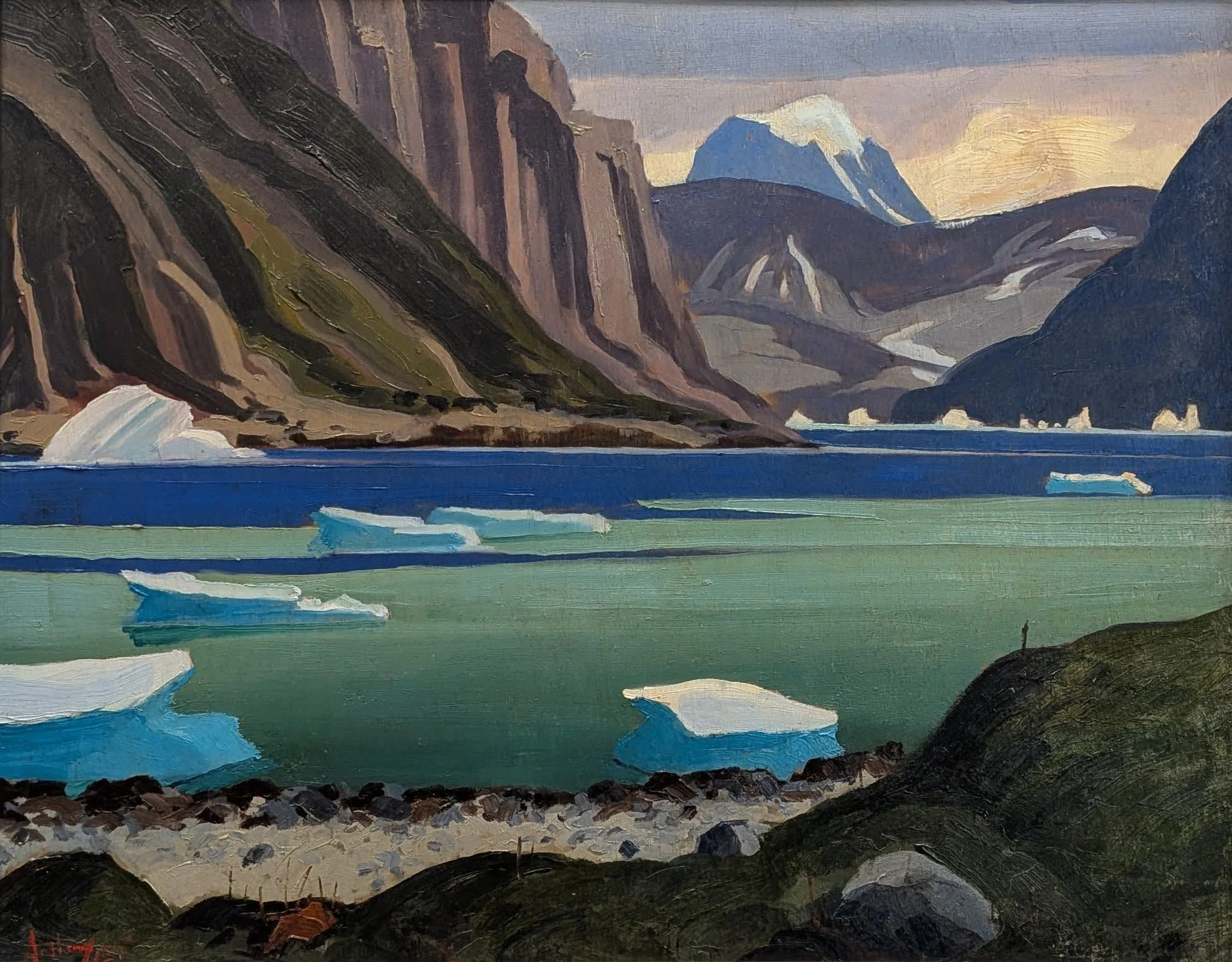 C. Anthony Law (1916-1996). Spring Breakup in the Arctic, 1980. Oil on birch board. 18 1/2 x 23 inches. Zwickers Gallery.