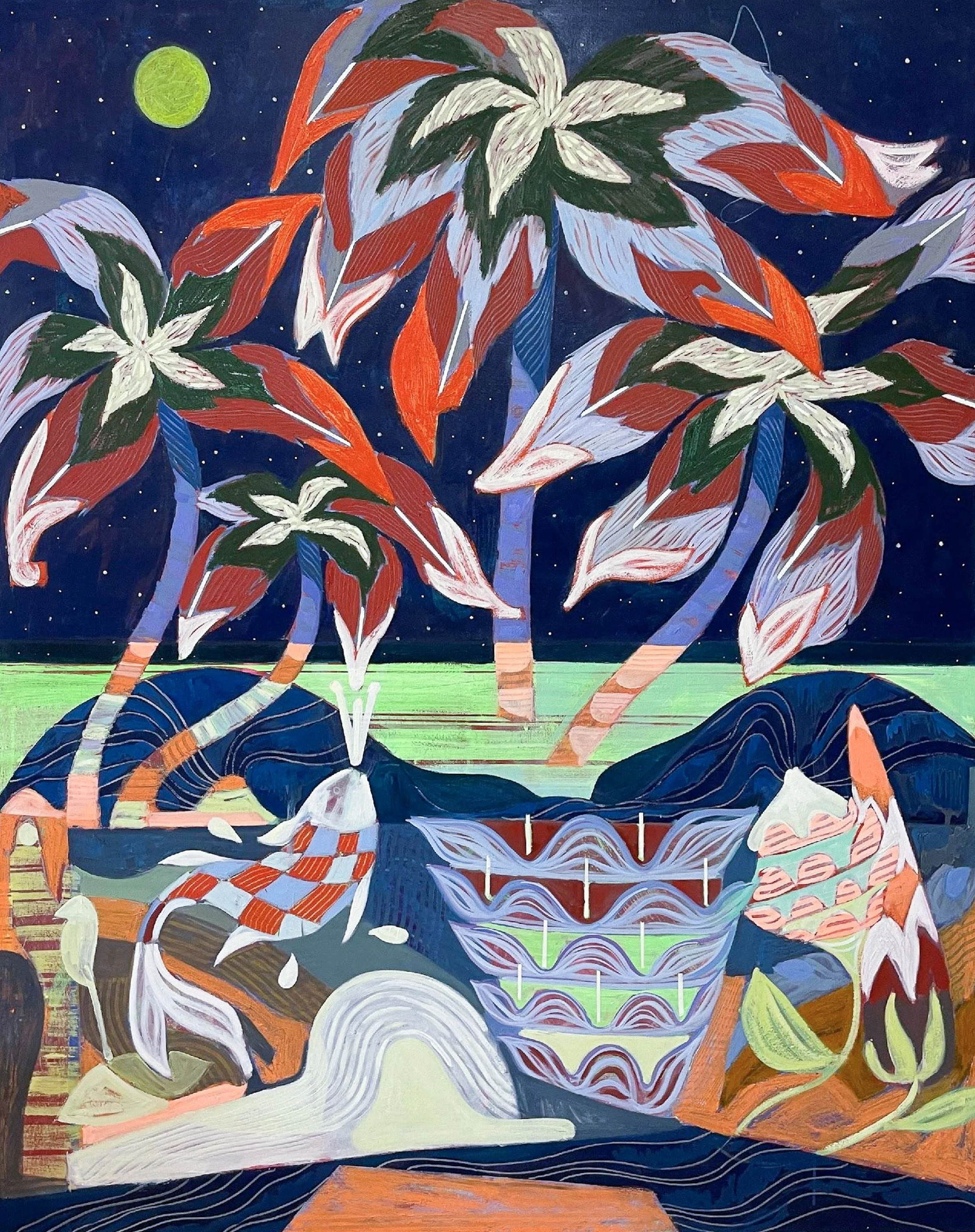 Vick Naresh. Family Starry Night, 2025. Oil and Charcoal on Cotton. 60 x 48 inches. Dianna Witte Gallery.