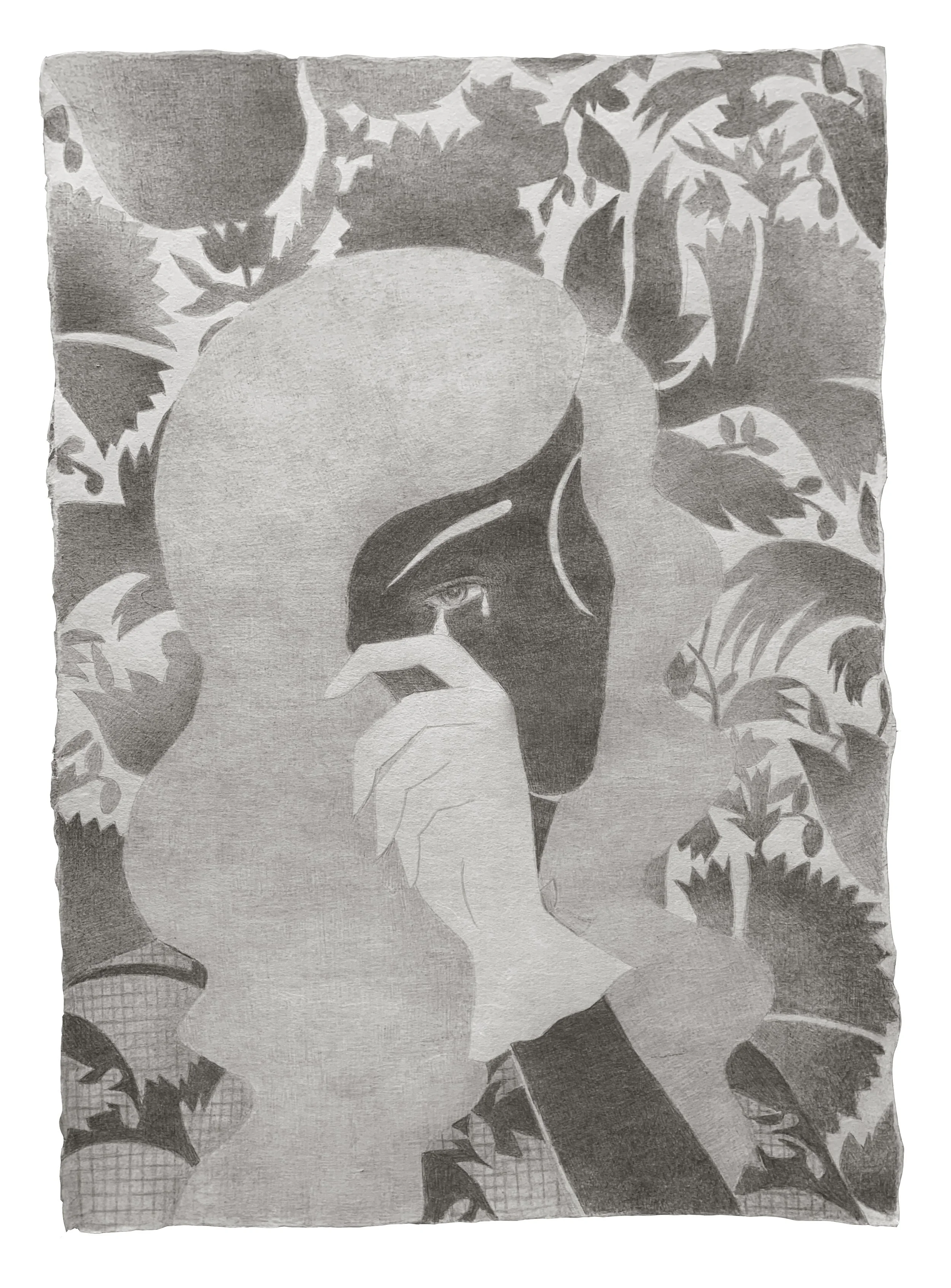 Crying Girl, 2025, graphite on Japanese paper, 17"x12