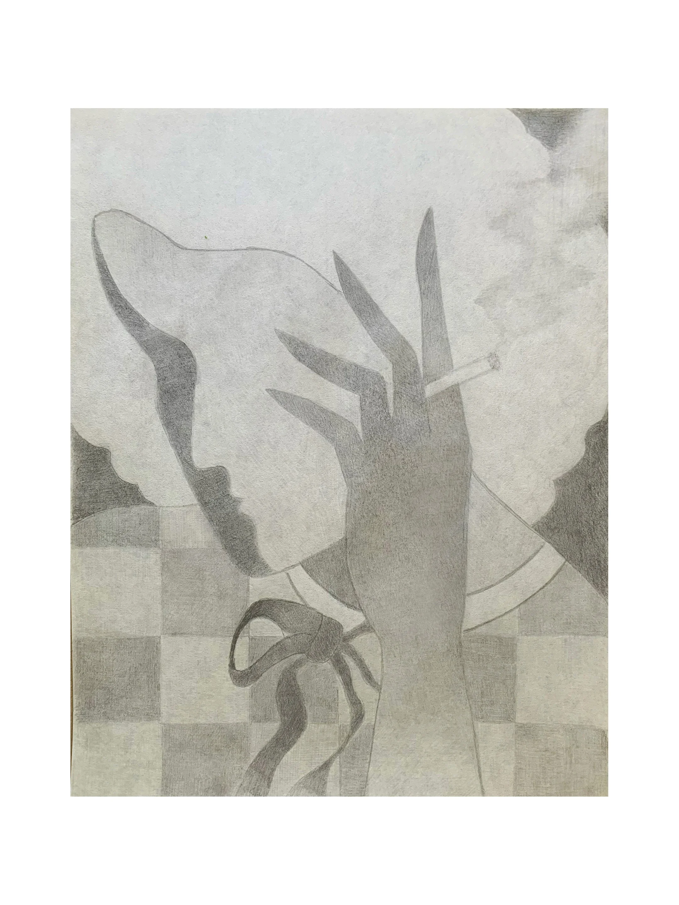 Monika (Harlequin), 2026, graphite on Japanese paper, 11” x 8.5”