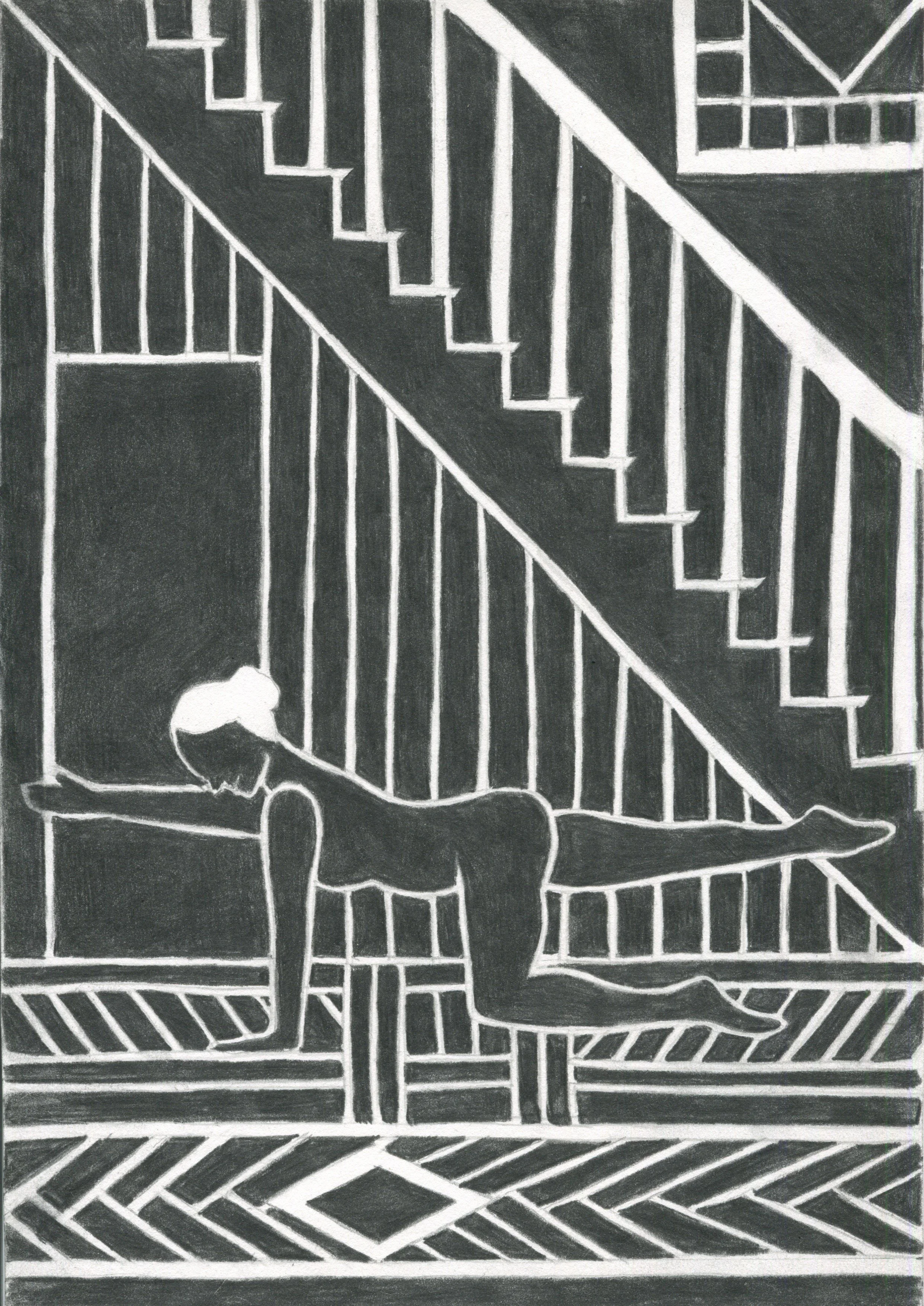 Pilates, 2019, Graphite on Legion Rag paper, 8.25” x 11.75,” $800