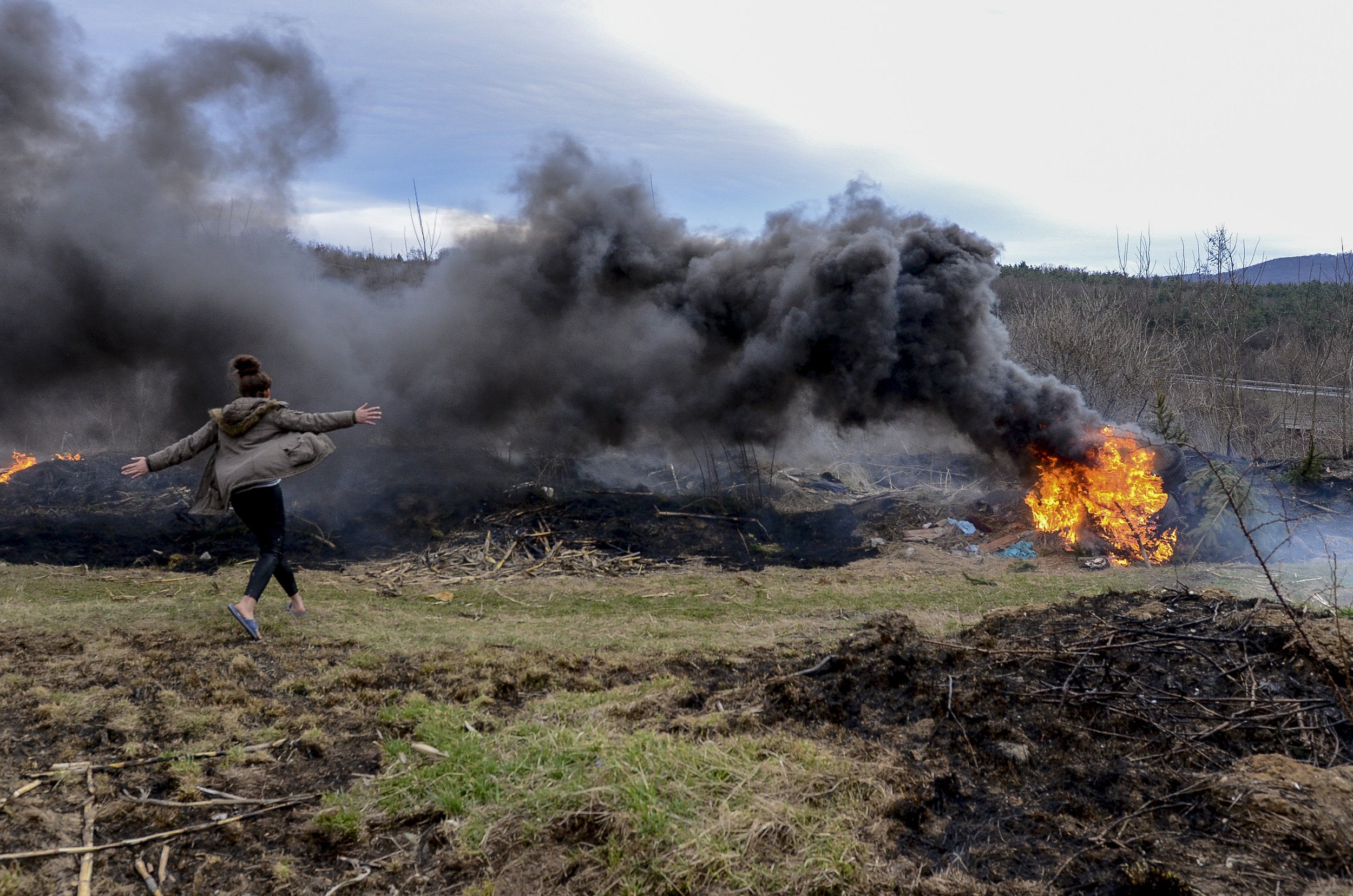  Young people burn car tires and garbage because of boredom and for fun in Drégelypalánk, Northen-Hungary. Firefighters are sometimes called several times a week because of this. 
