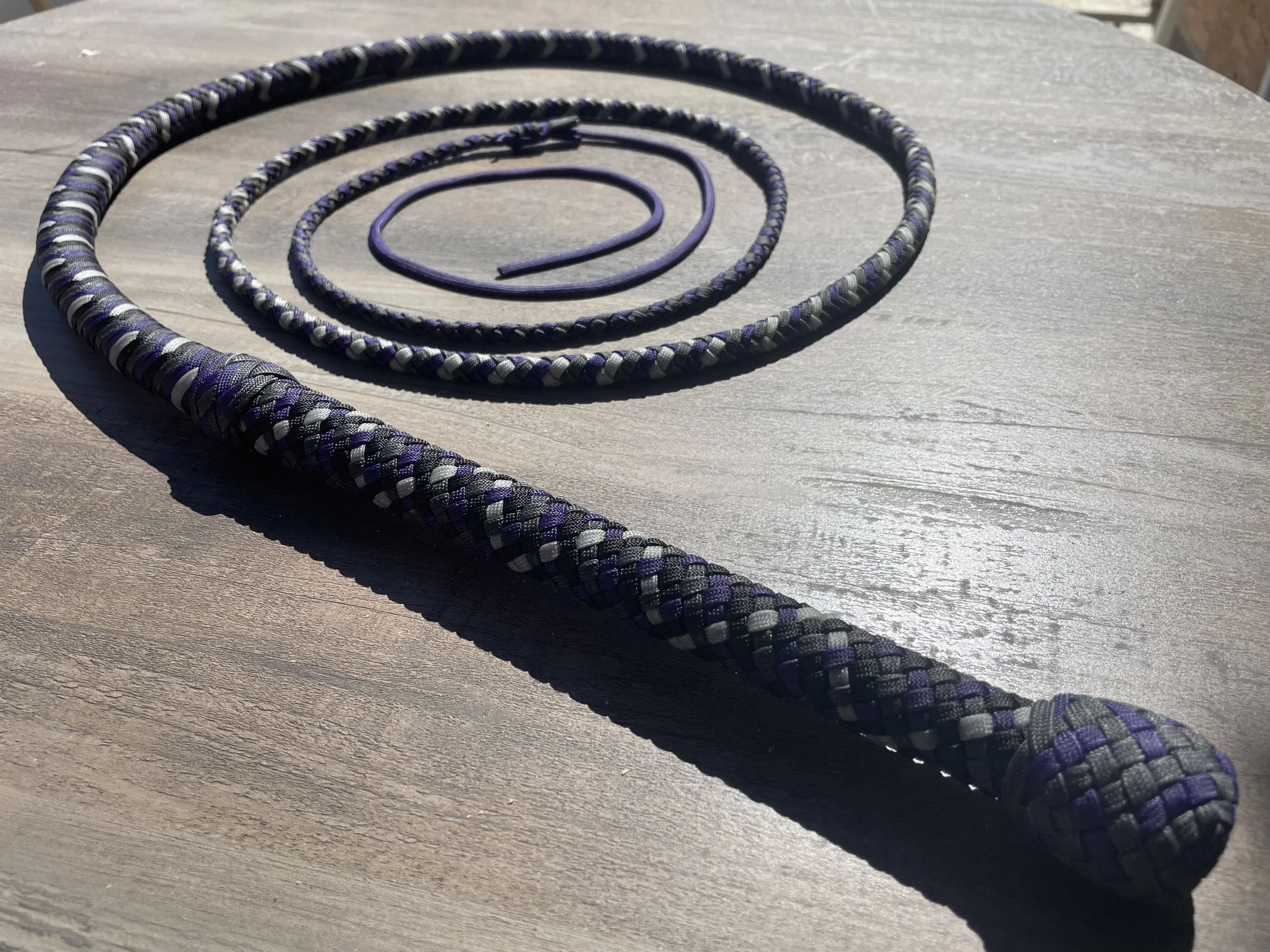 Classic bullwhip in charcoal, purple, and silver