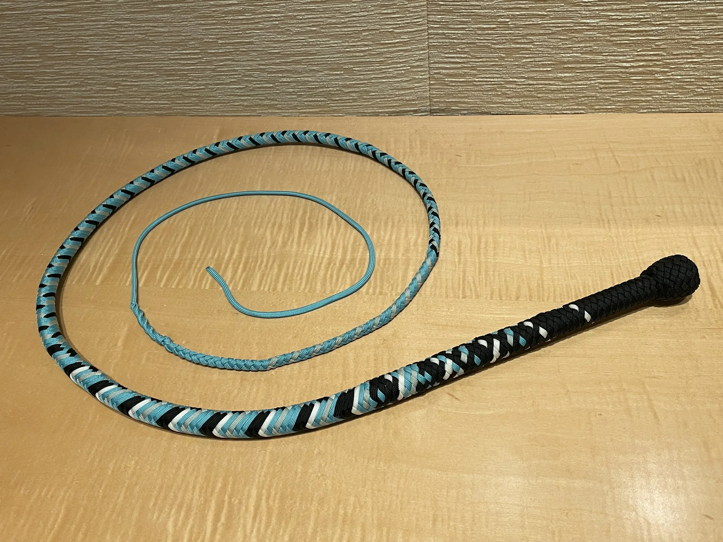 "Cayla's" 5ft Ombre bullwhip that fades from black to neon teal