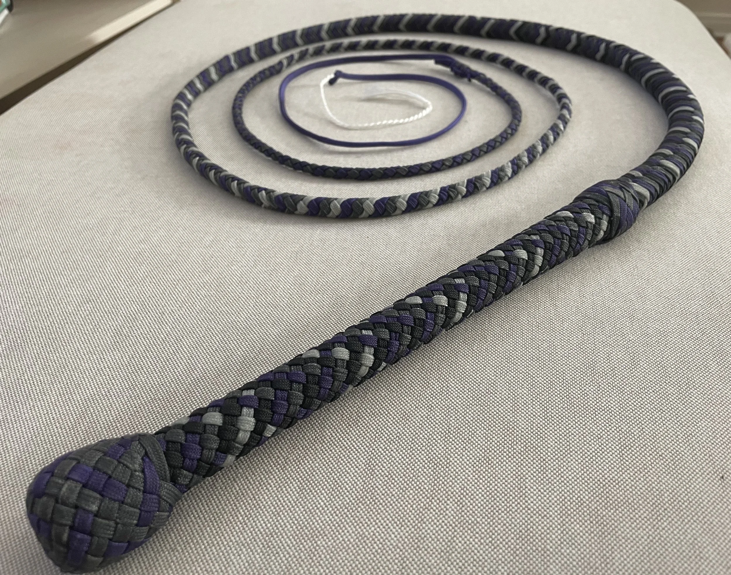 Classic bullwhip in charcoal, purple, and silver