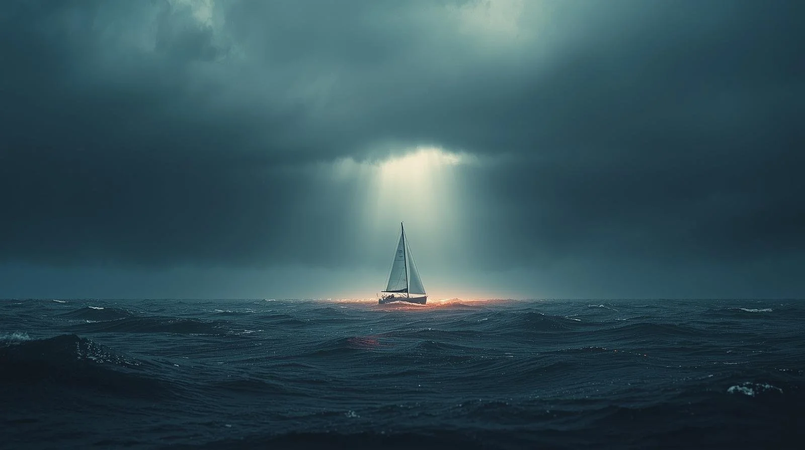 Sailboat navigating stormy water with bright color accents, symbolizing quotes about learning through challenge.