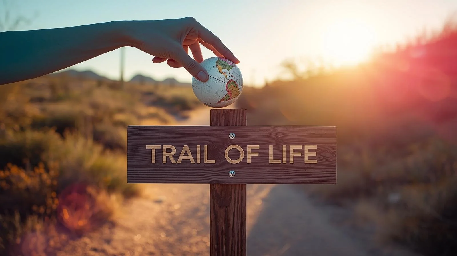 Hand with small globe at a glowing trailhead, symbolizing quotes about how to find your path in life.
