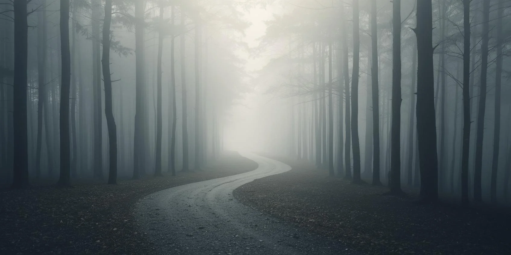 Forked path in misty woods representing signs of lost direction in life.