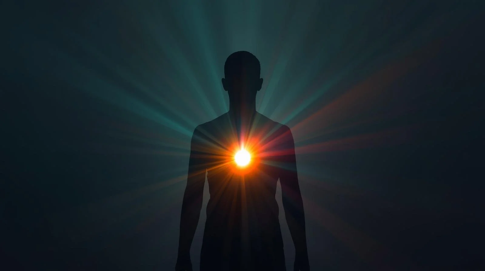 Human silhouette glowing from within with soft color light, symbolizing inner strength and quotes for finding your path in life.