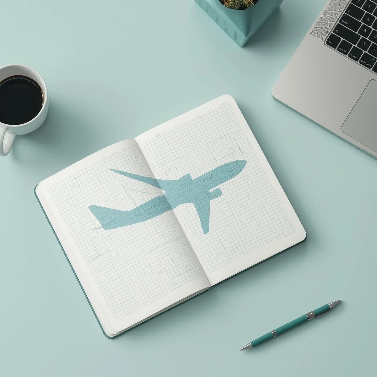 Airplane on graph paper representing a plan before a flight to prevent fear of flying.