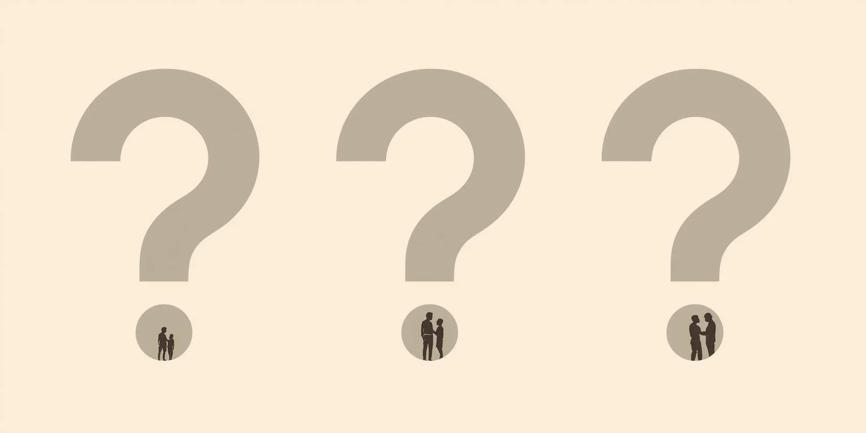 Questions marks with silhouettes of dads and their kids to represent a work life balance FAQ.