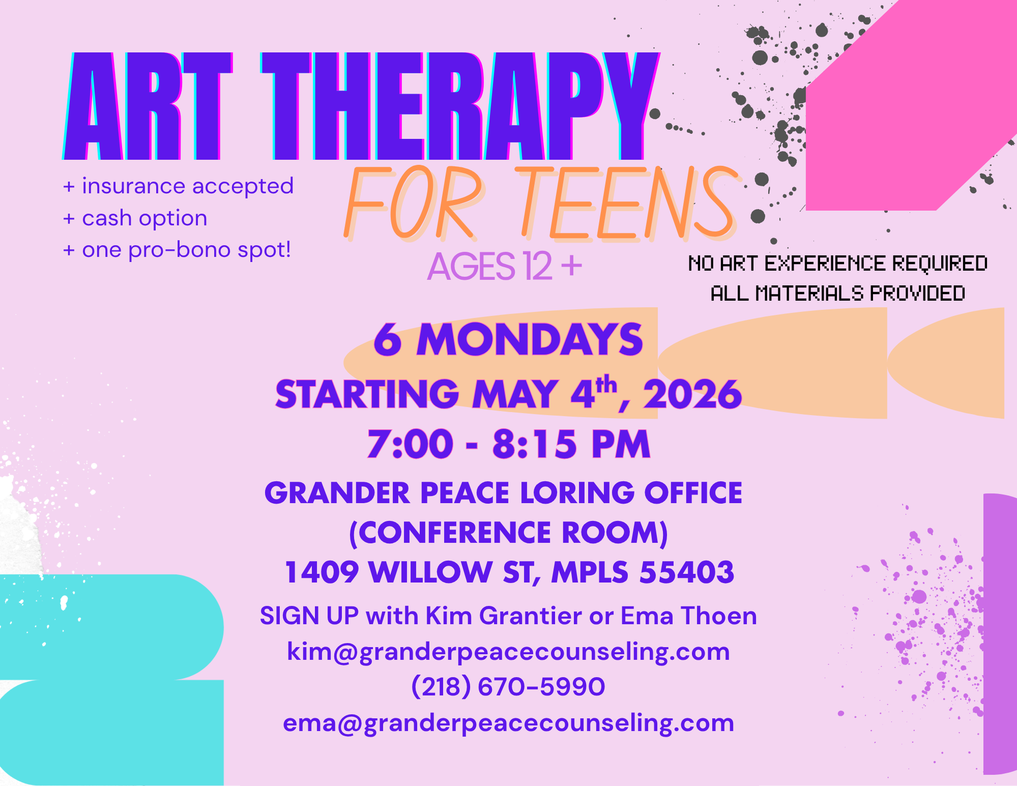 Art Therapy Group for Teens in Lorning Park, Minneapolis!