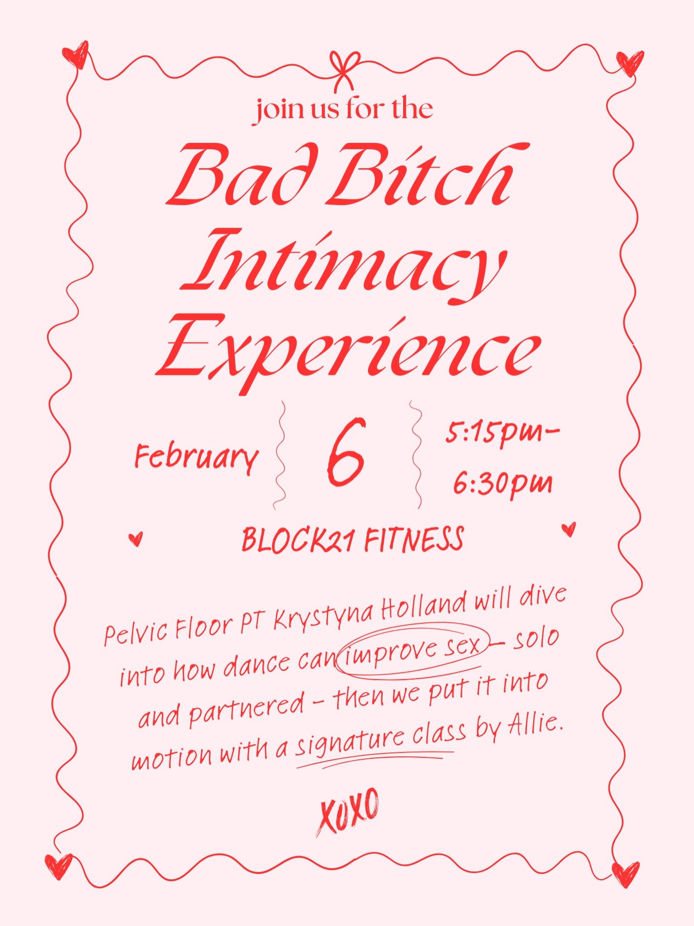 Give *yourself* a little love this Valentine&rsquo;s Day season with The Bad Bitch Intimacy Experience. We will start with a 30 min workshop with @krystyna.holland (swipe to see what she&rsquo;s all about) followed by a killer 45 min signature class 
