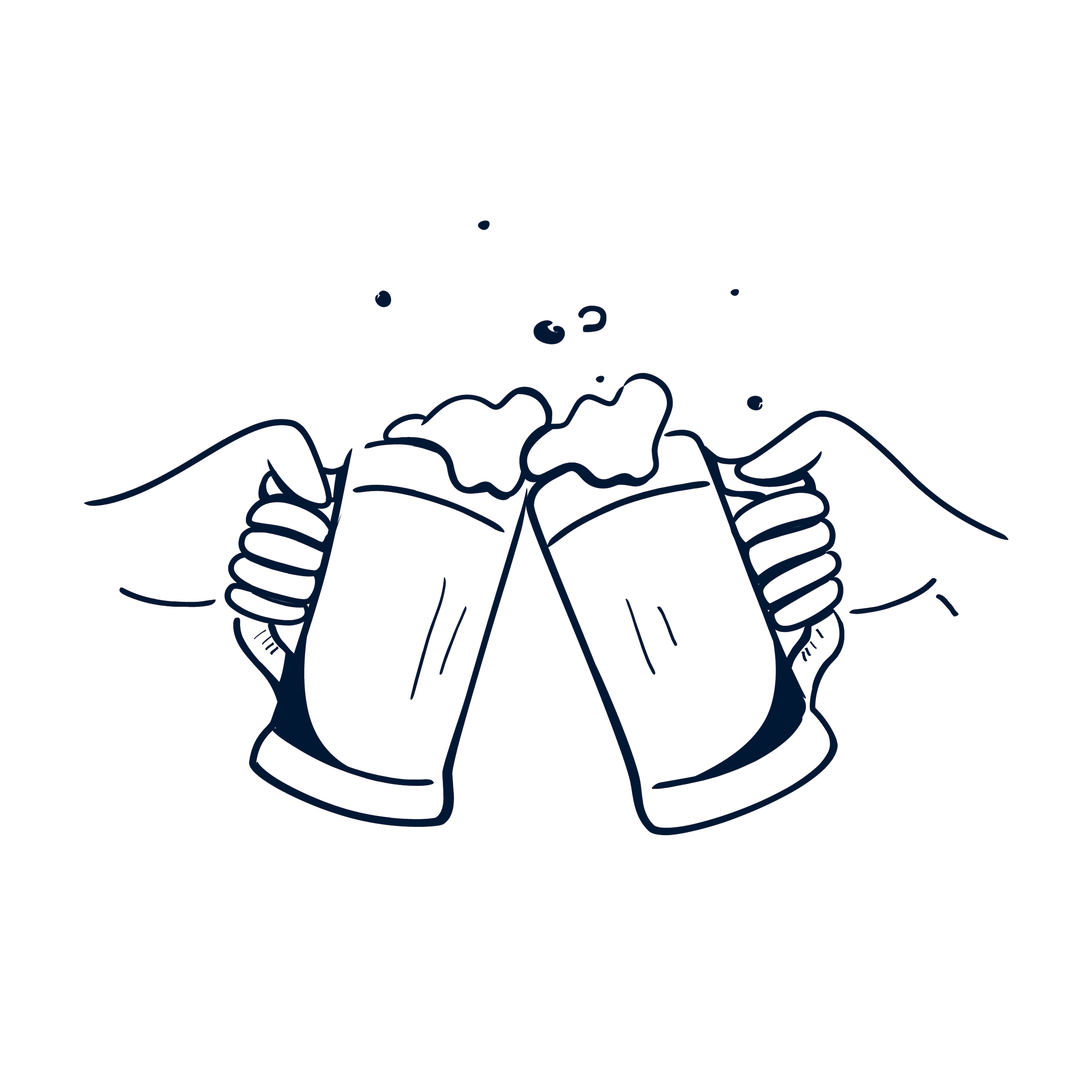 Strongpay illustration of two hands cheersing with a couple of pints of foamy beer.