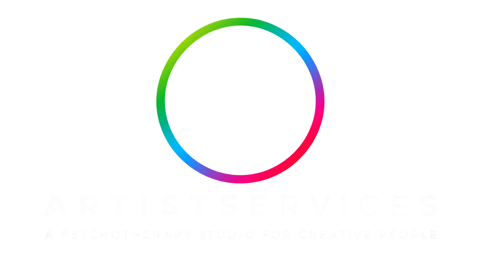 Colorful circle logo with the text 'ARTIST SERVICES' and subtitle 'A psychotherapy studio for creative people'.
