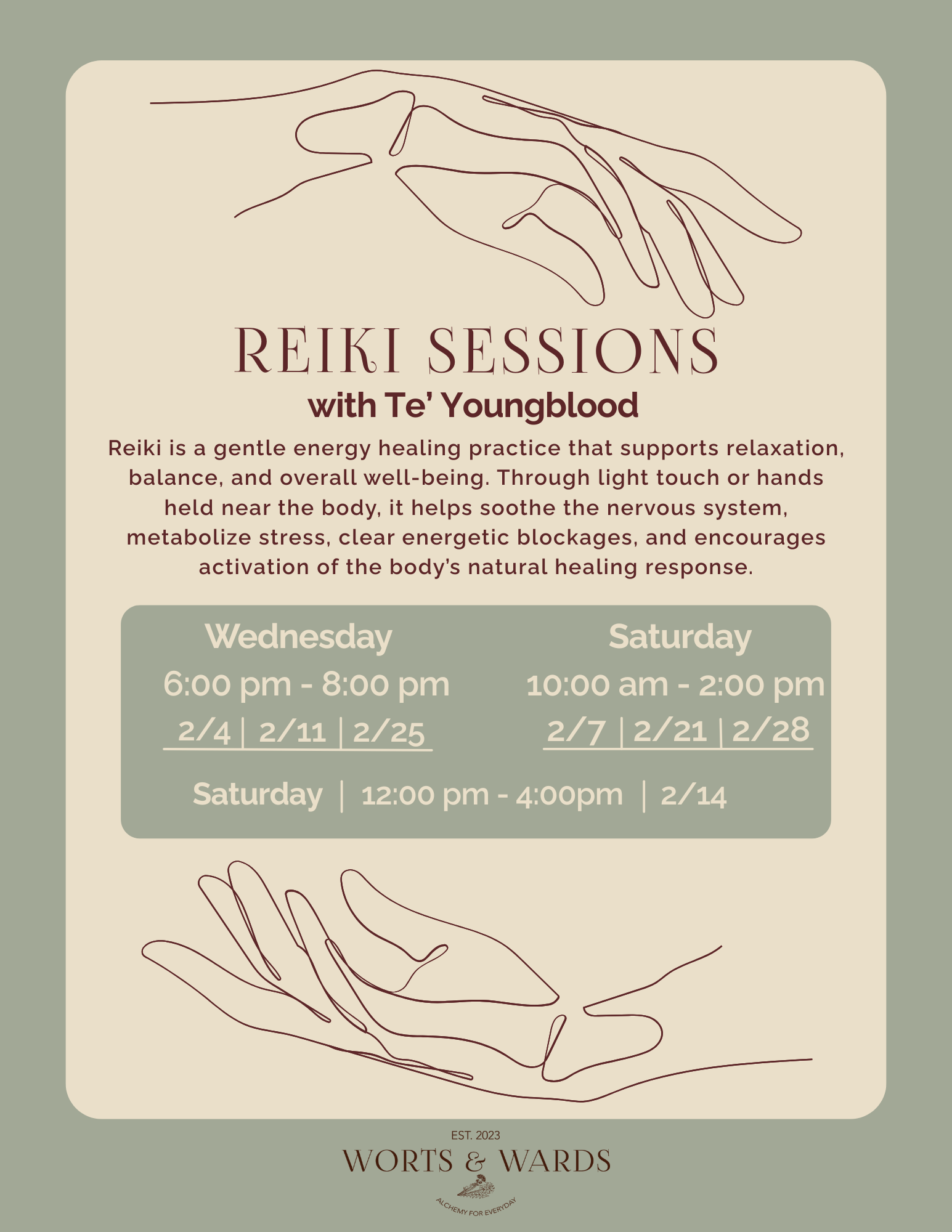 Reiki Sessions with Te' Youngblood at Worts &amp; Wards 