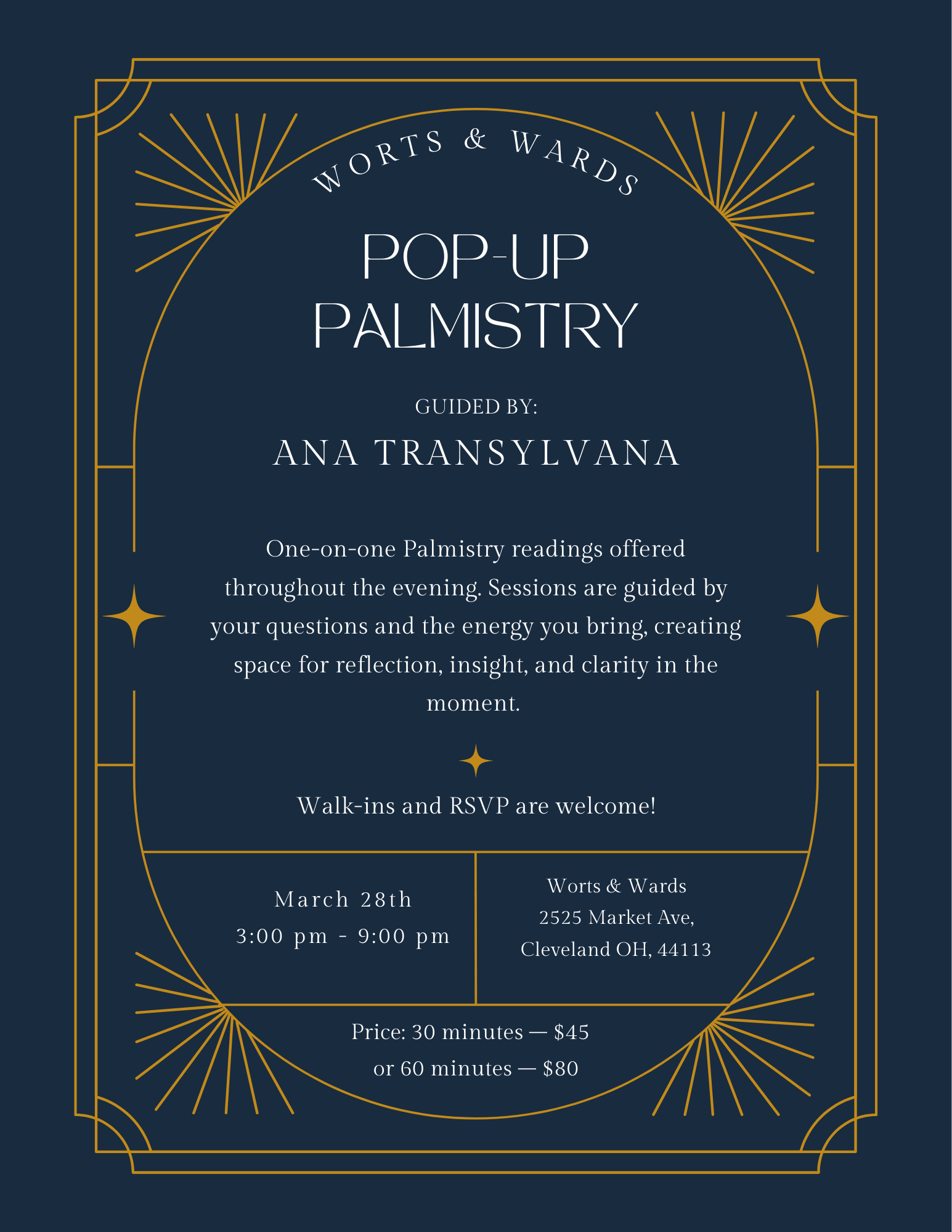 Palmistry Readings with Ana Transylvana at Worts &amp; Wards 