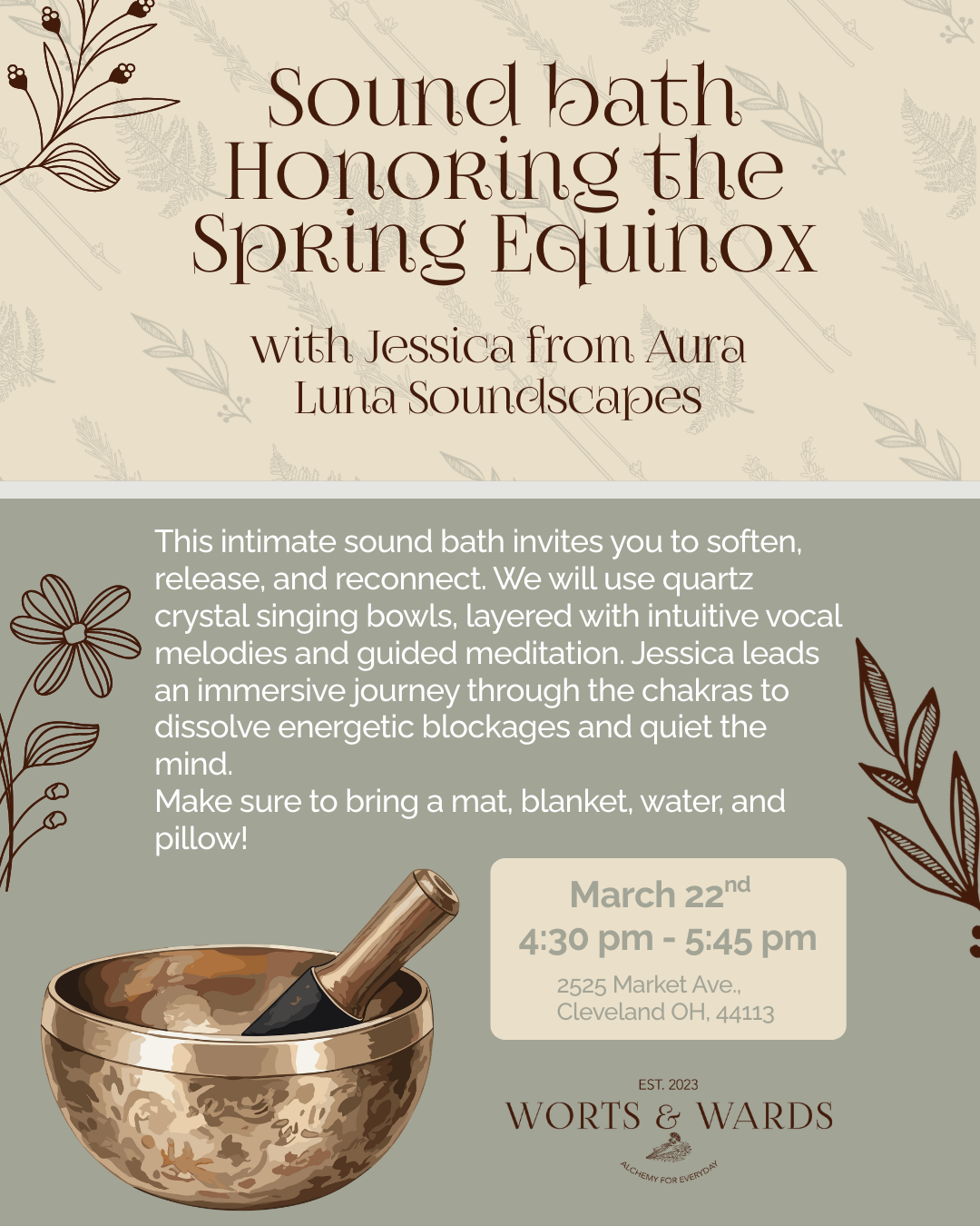 Sound bath Honoring the Spring Equinox with Jessica from Aura Luna Soundscapes hosted at Worts &amp; Wards