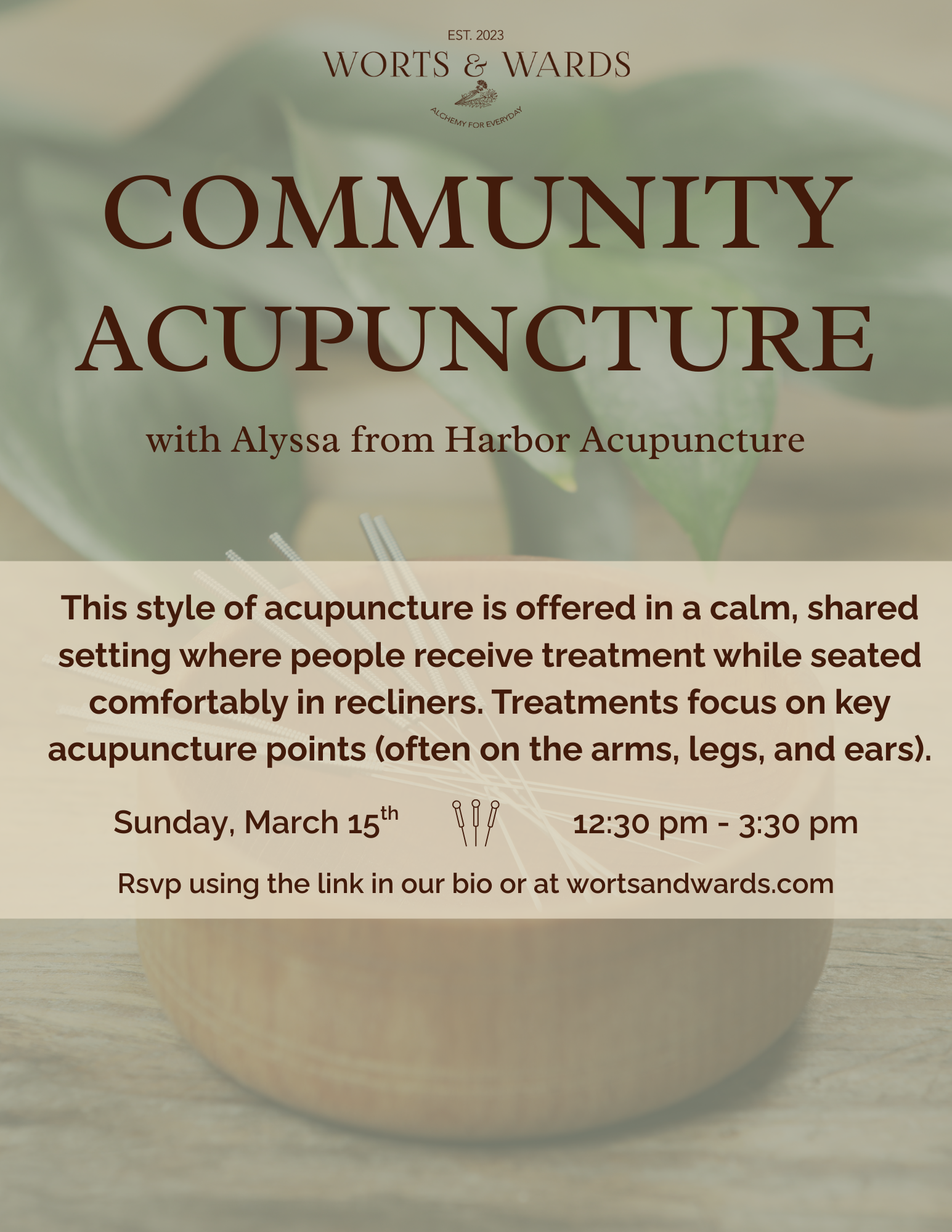 Community Acupuncture with Alyssa from Harbor Acupuncture hosted at Worts &amp; Wards