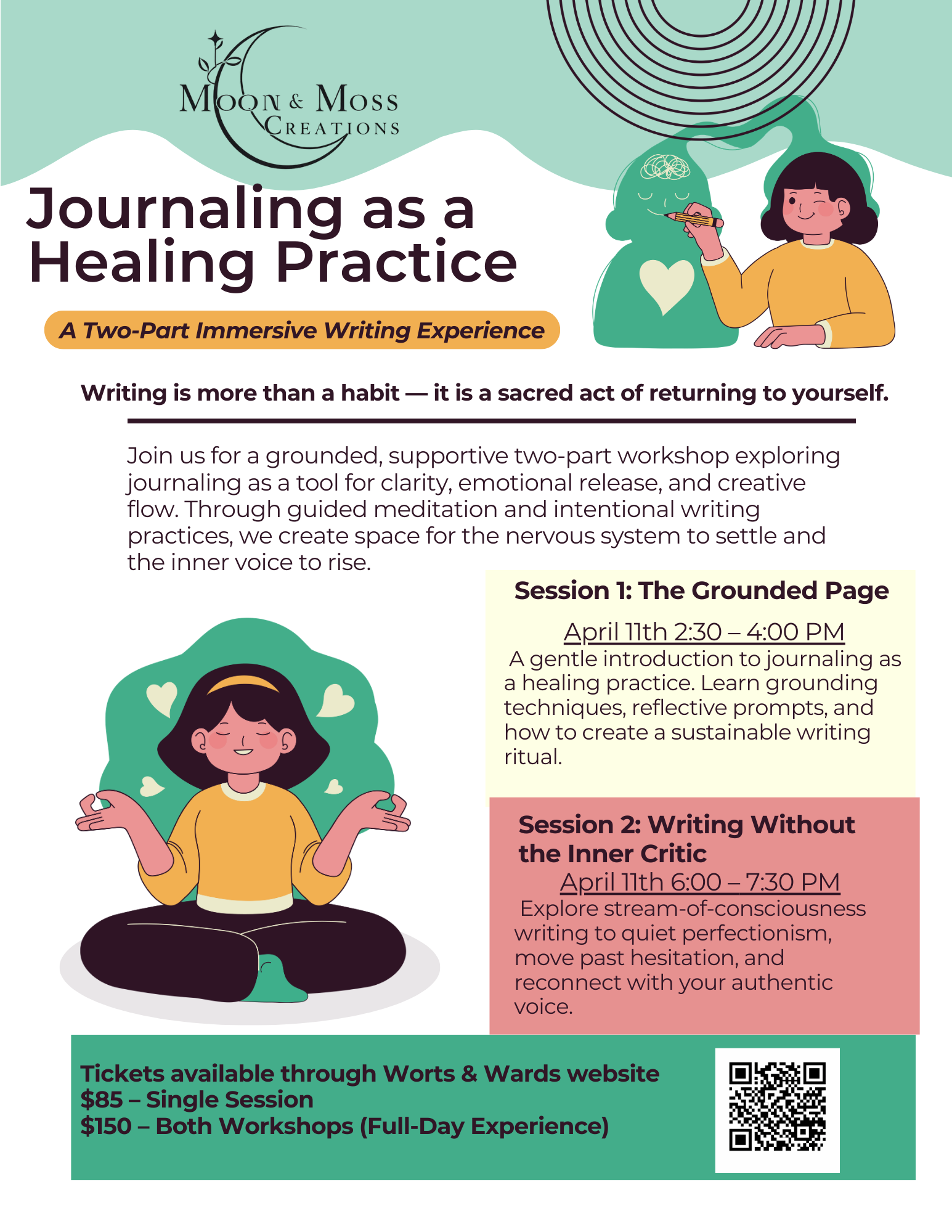 Journaling as a Healing Practice A Two-Part Writing Experience led by Moon &amp; Moss.