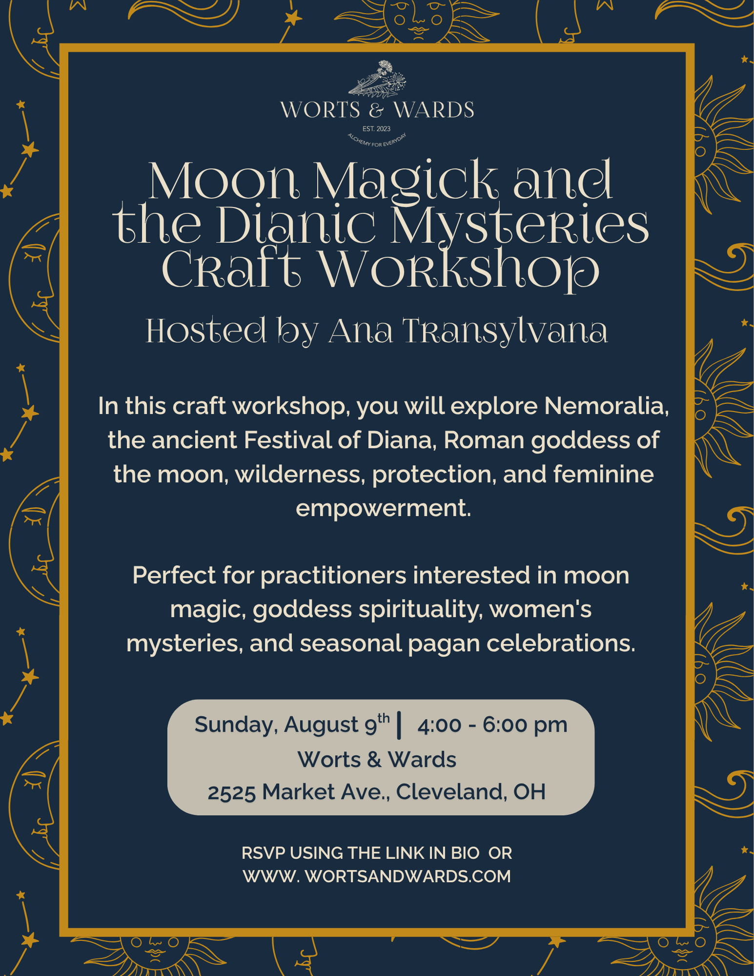 Nemoralia: Moon Magick and the Dianic Mysteries Craft Workshop with Ana Transylvana 
