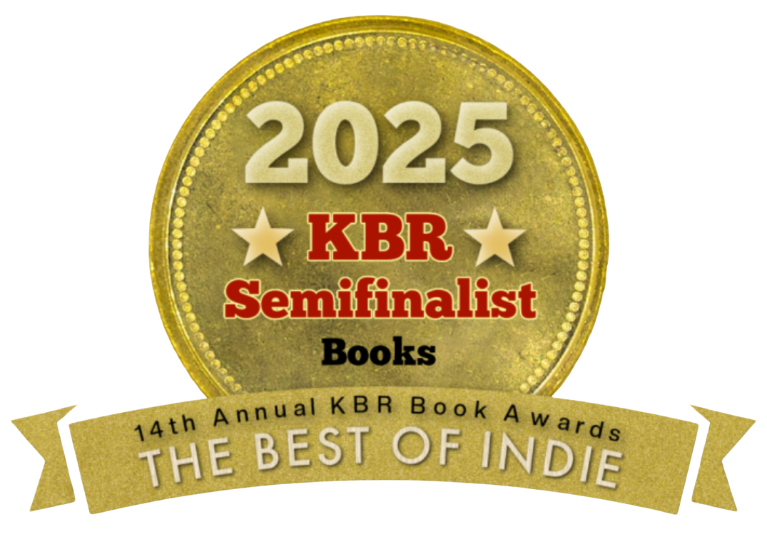 Gold-colored emblem with the text "2025 KBR Semifinalist Books" and a gold ribbon banner that reads "14th Annual KBR Book Awards The Best of Indie."