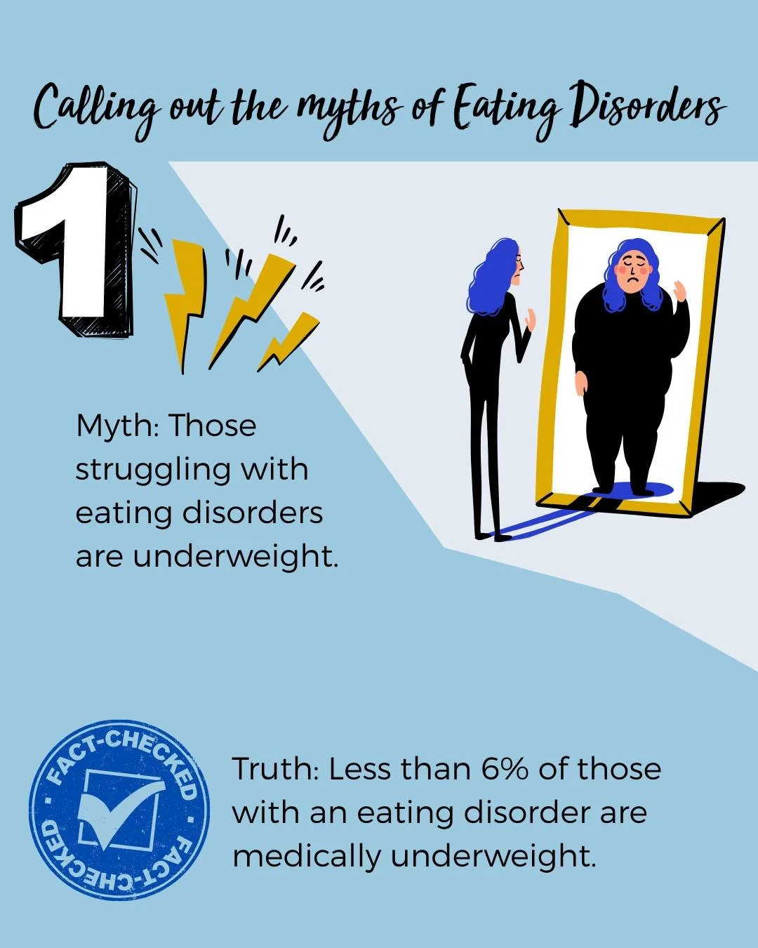 Let&rsquo;s talk about eating disorder myths and the facts behind them. 💬💚

 Eating disorders are serious mental illnesses, not lifestyle choices or simply about food or weight. They affect people of all genders, ages, body sizes, and backgrounds, 