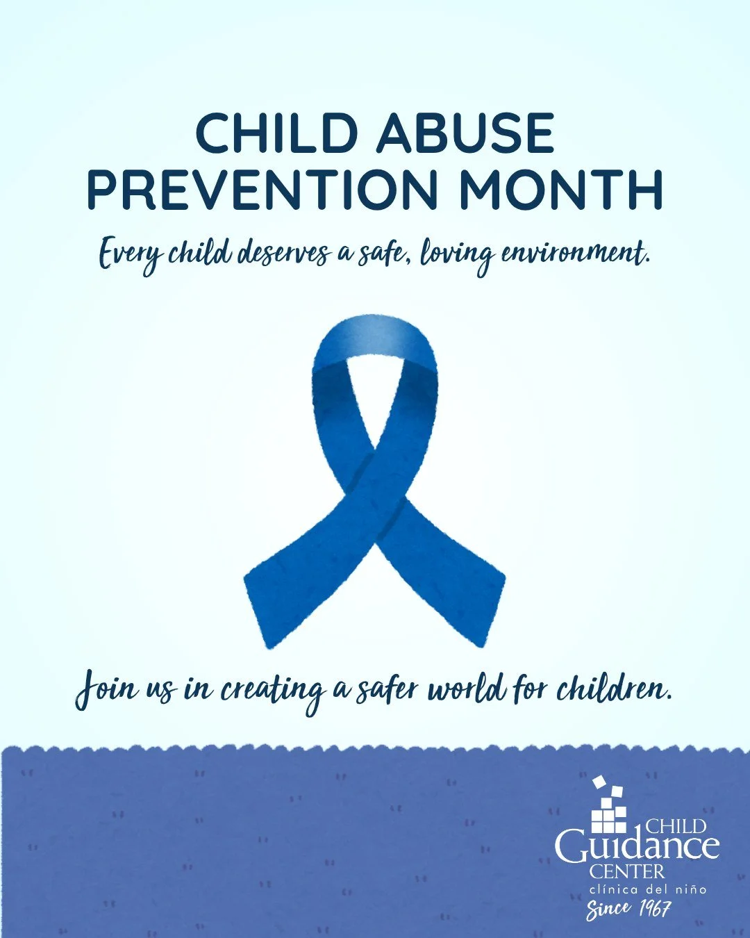 April is Child Abuse Prevention Month. 💙

&bull; 1 in 7 children experience abuse or neglect each year
&bull; Over 600,000 children are confirmed victims annually in the U.S.
&bull; Over 75% of victims experience neglect

At Child Guidance Center, w