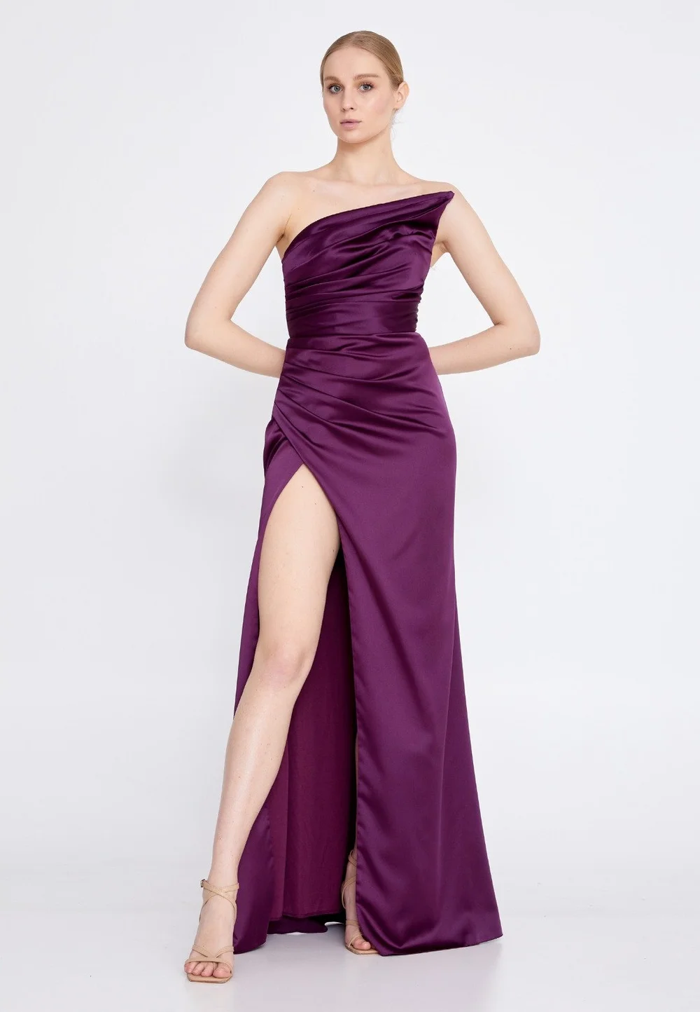 HOT CONTACT Strapless Maxi Satin Mermaid Plum Evening Dress  Versailles  Formalwear